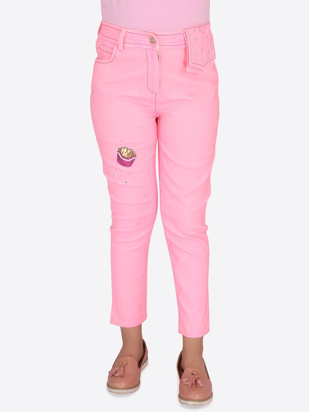 

CUTECUMBER Girls Pink Sequined Stretchable Jeans