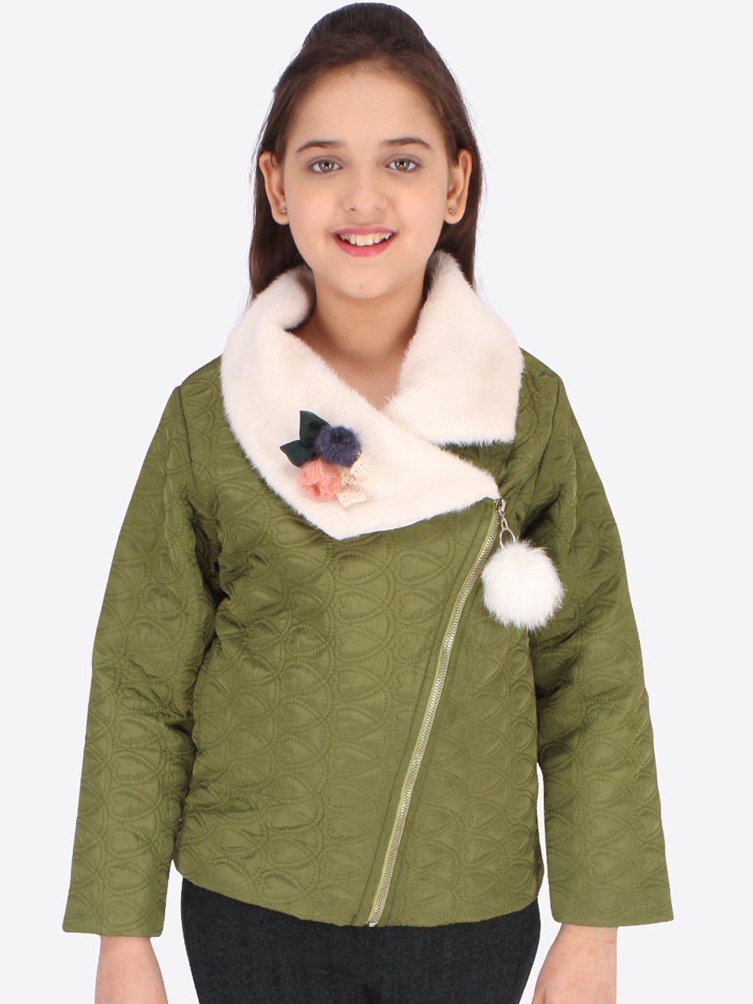 

CUTECUMBER Girls Green Floral Crop Tailored Jacket