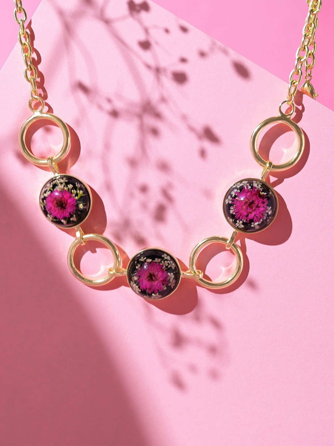 

Mikoto by FableStreet Women Pink & Gold-Toned & Plated Dry Flower Statement Choker