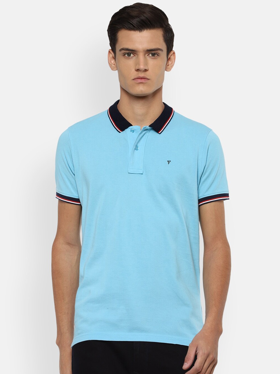 

Van Heusen Sport Men Blue Solid Polo Collar T-shirt