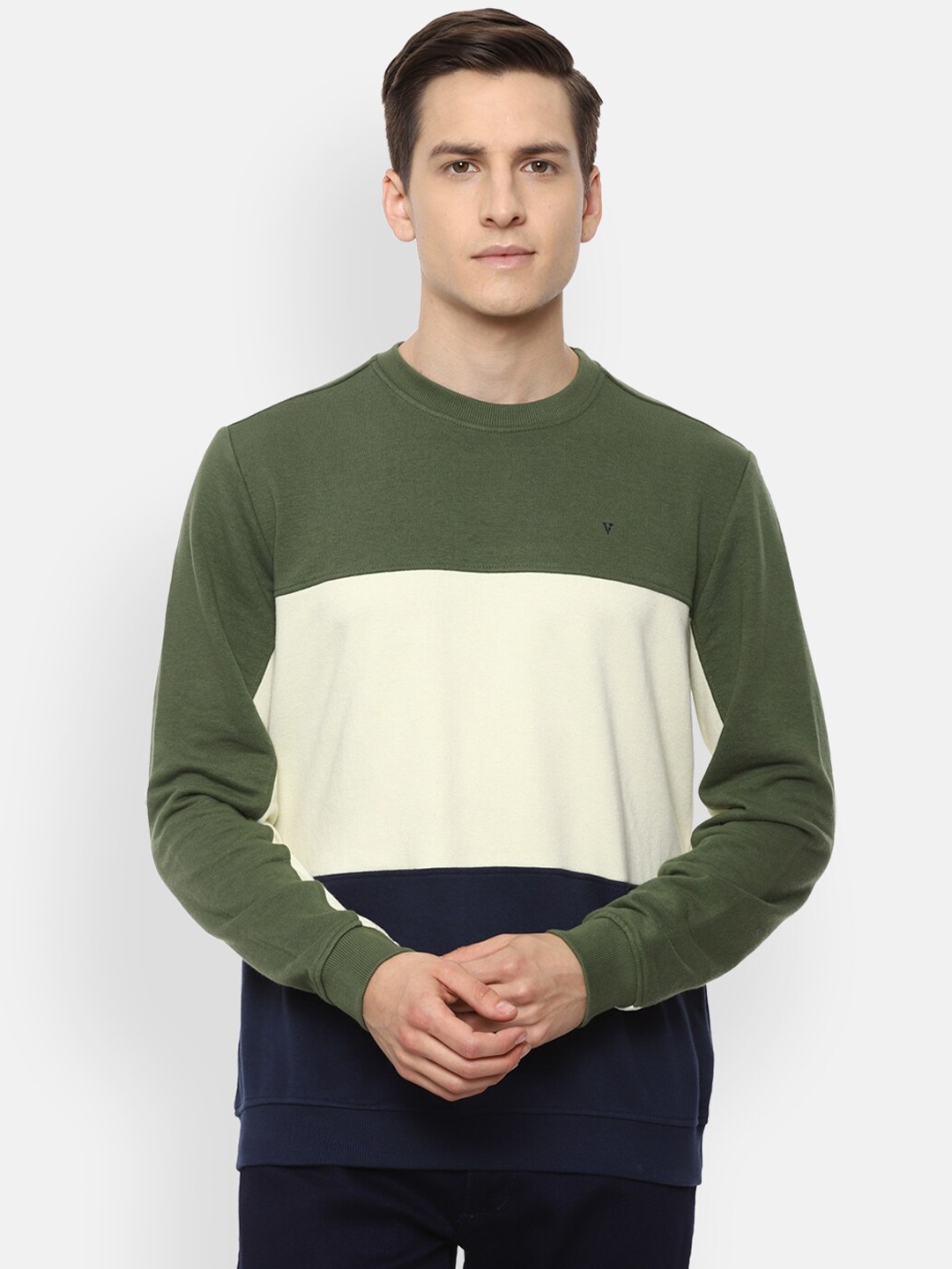 

Van Heusen Sport Men Olive Green Colourblocked Sweatshirt