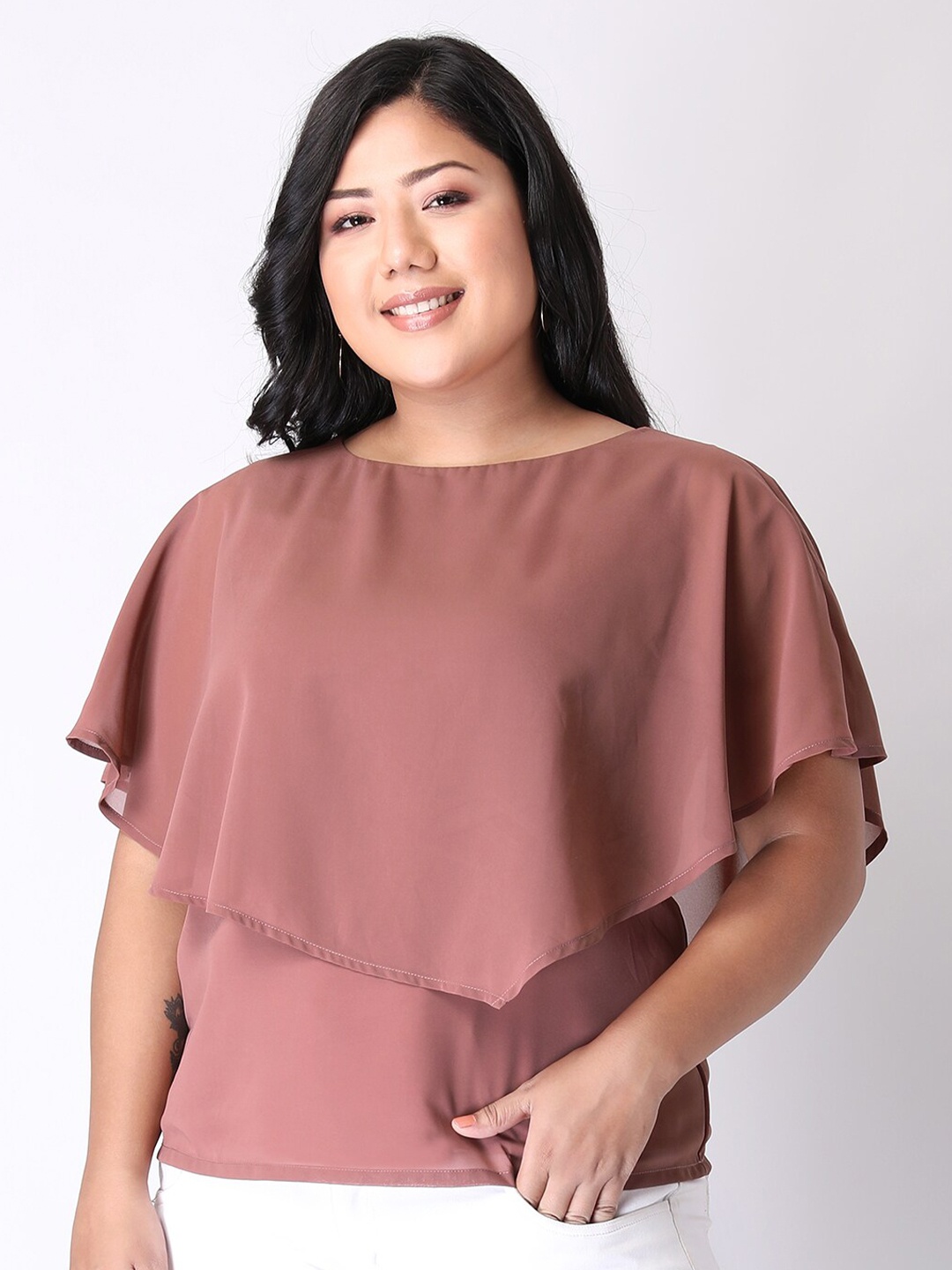 

FabAlley Curve Pink Georgette Cape Top