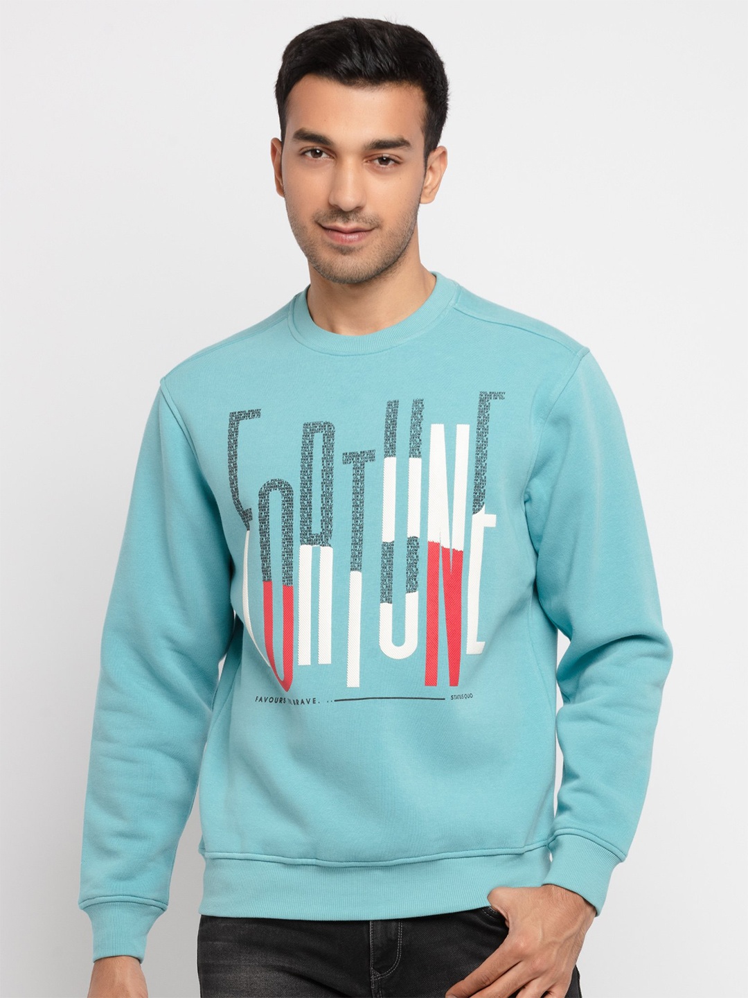 

Status Quo Men Turquoise Blue Printed Sweatshirt