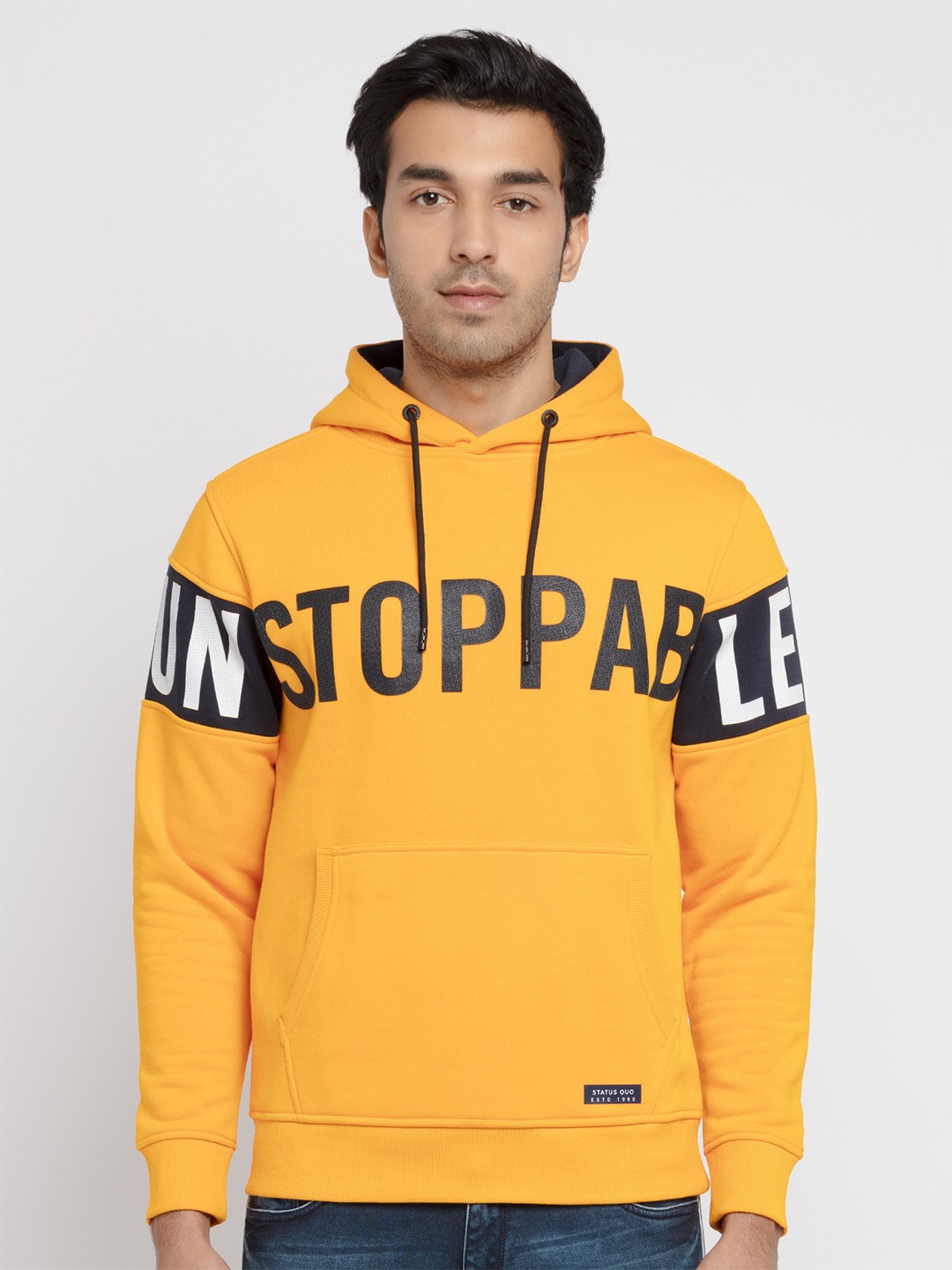 

Status Quo Men Yellow Printed Hooded Sweatshirt
