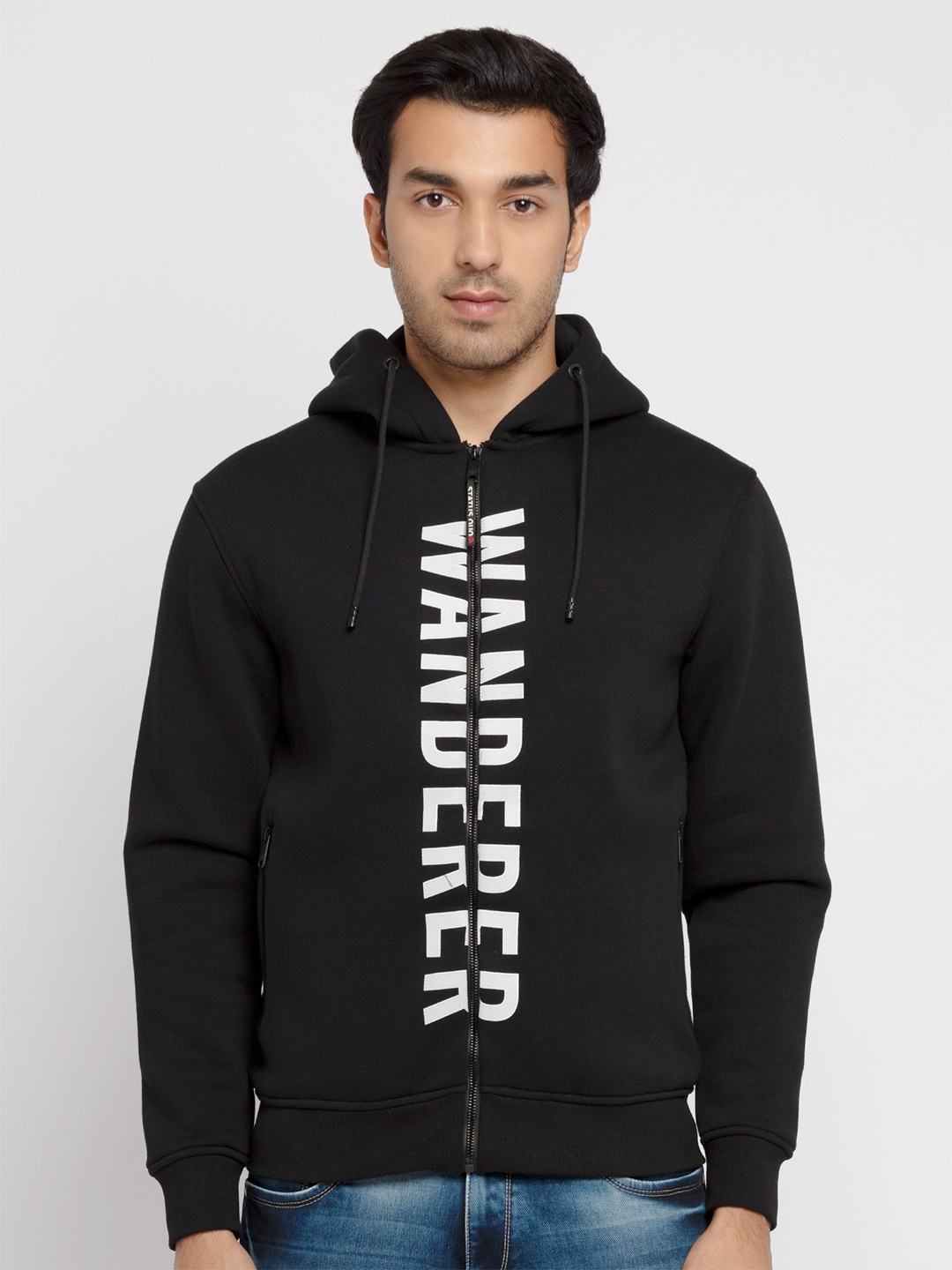 

Status Quo Men Black & White Printed Hooded Sweatshirt