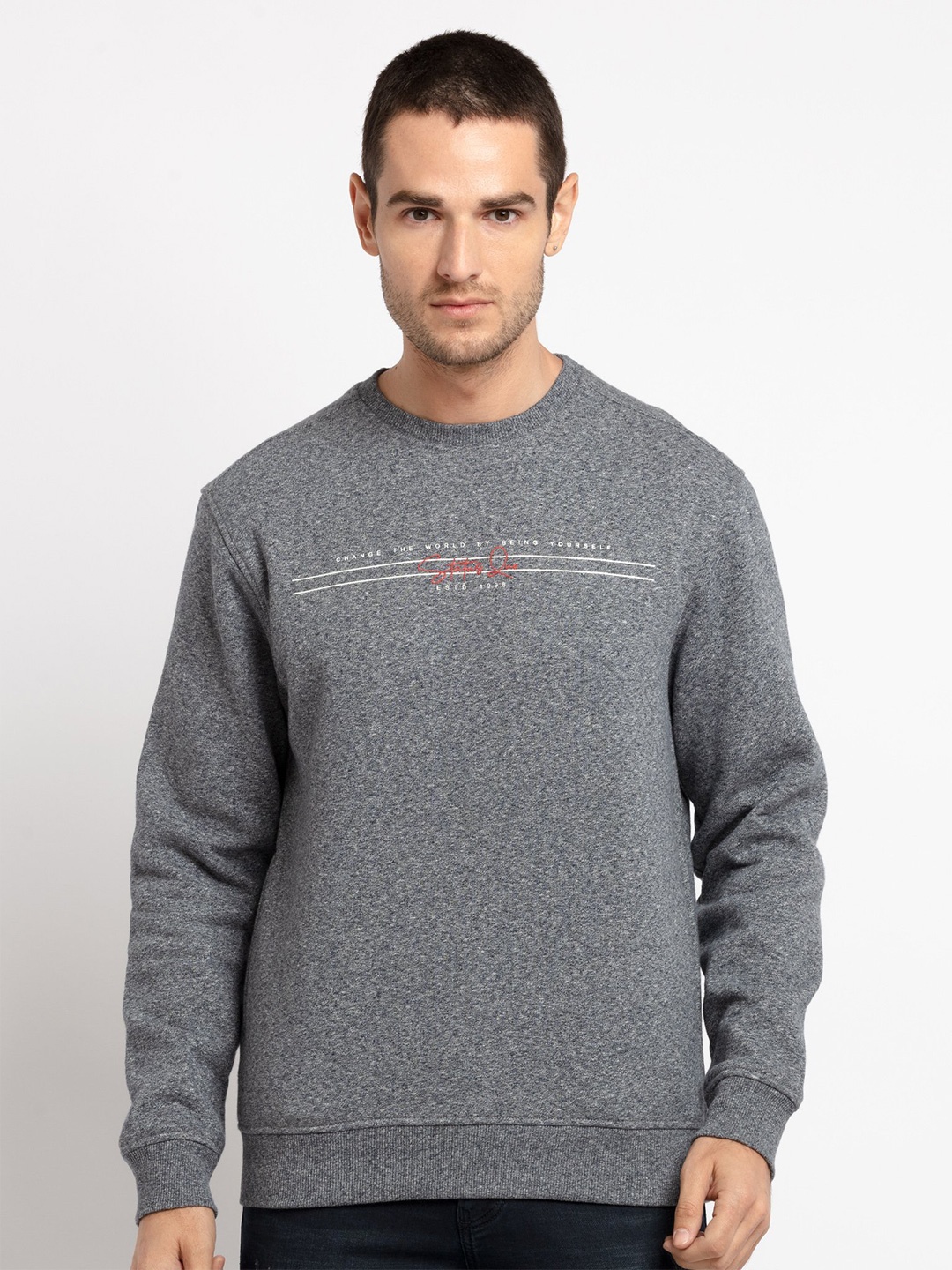 

Status Quo Men Grey & White Printed Sweatshirt