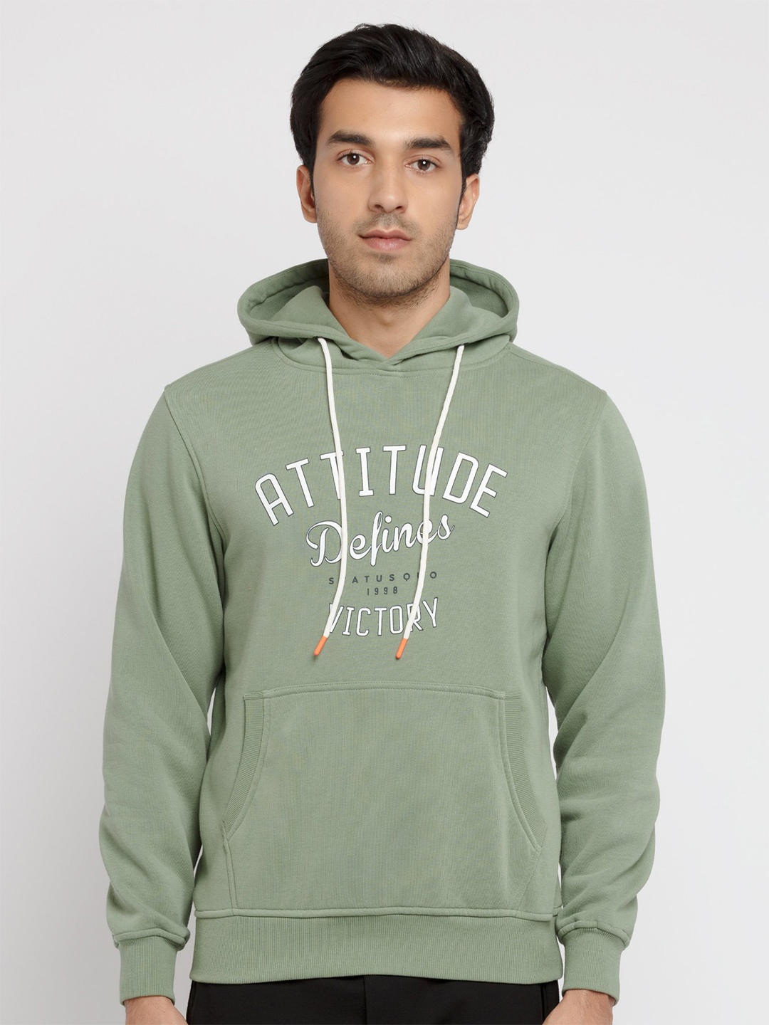 

Status Quo Men Green Printed Hooded Sweatshirt