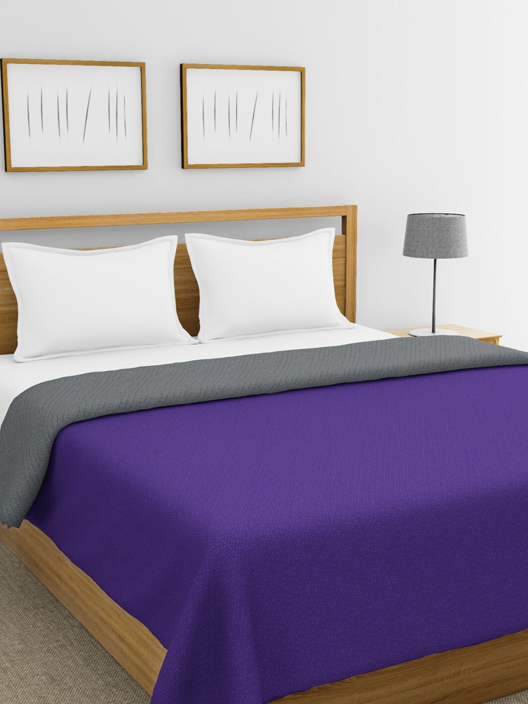 

BIANCA Purple & Grey Microfiber AC Room 150 GSM Double Bed Quilt