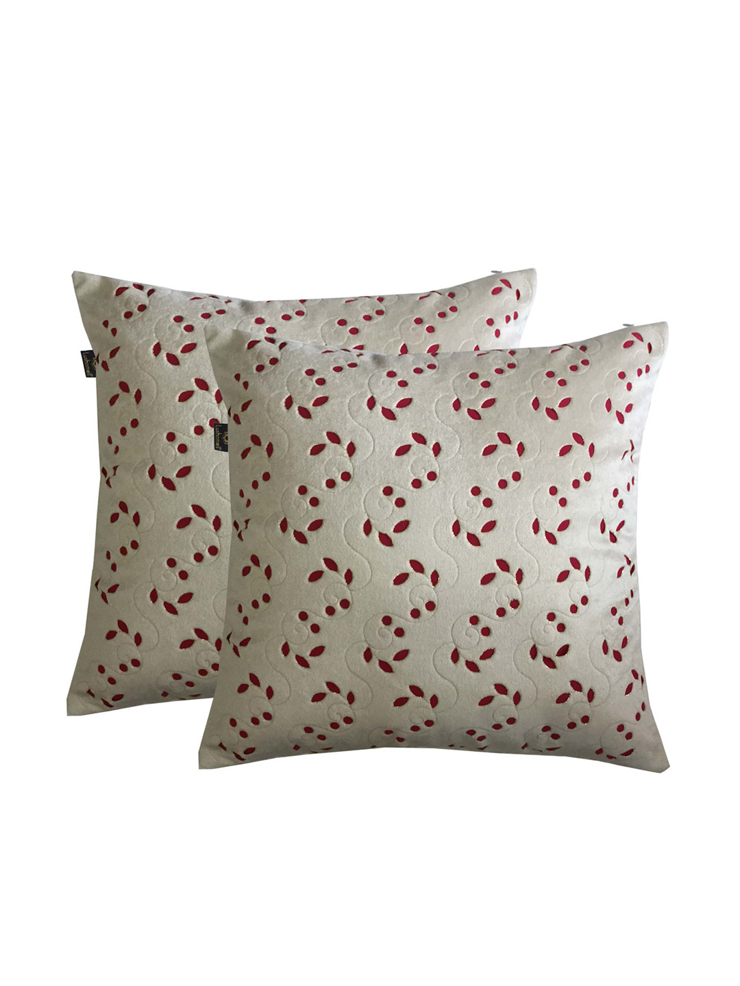 

Lushomes Off White & Red Set of 2 Velvet Square Cushion Covers