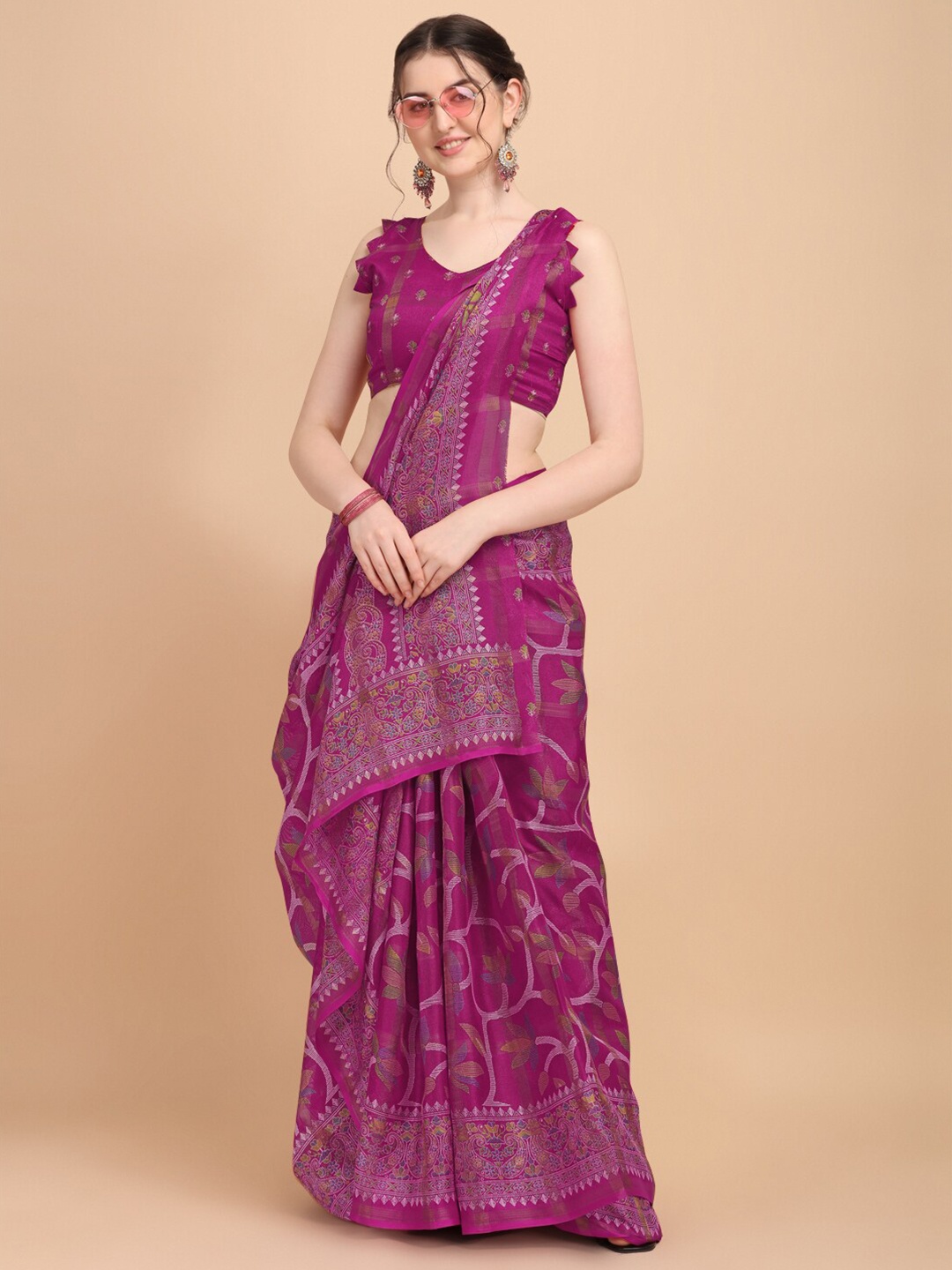 

KALINI Pink & White Floral Fusion Kota Saree