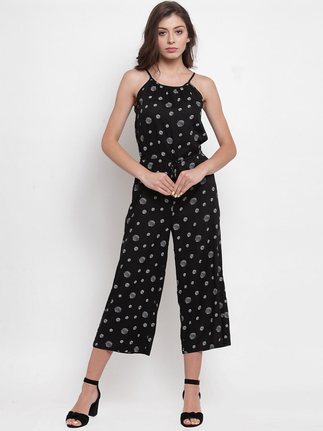 

Purple State Women Black & White Printed Basic Jumpsuit