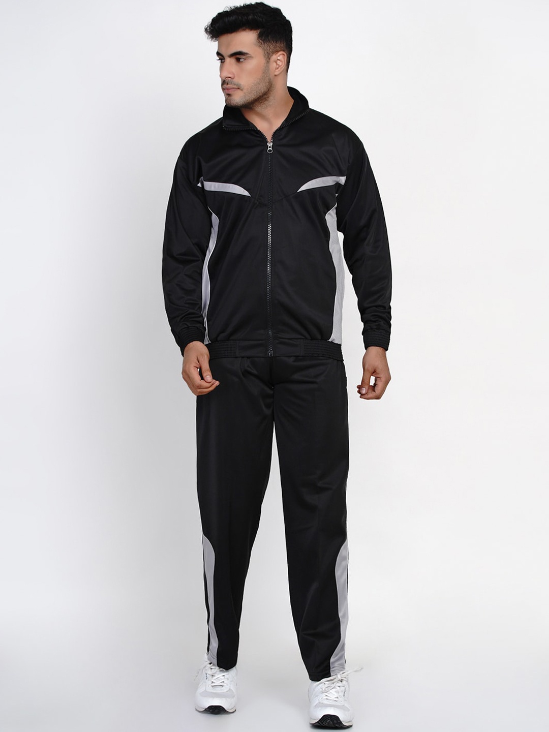 

FABNEST Men Black Striped Track Suit