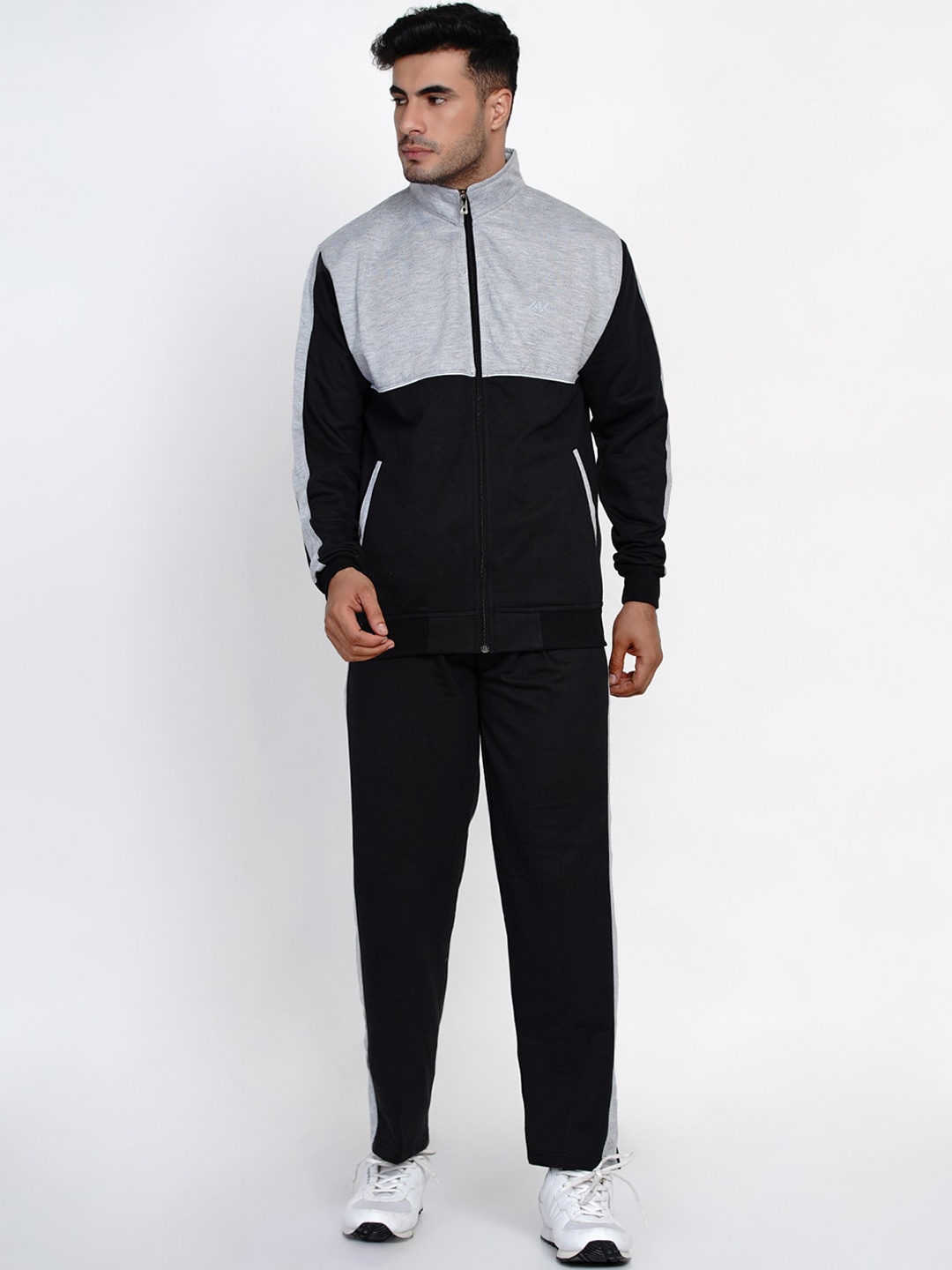 

FABNEST Men Black & Grey Colourblocked Cotton Tracksuits