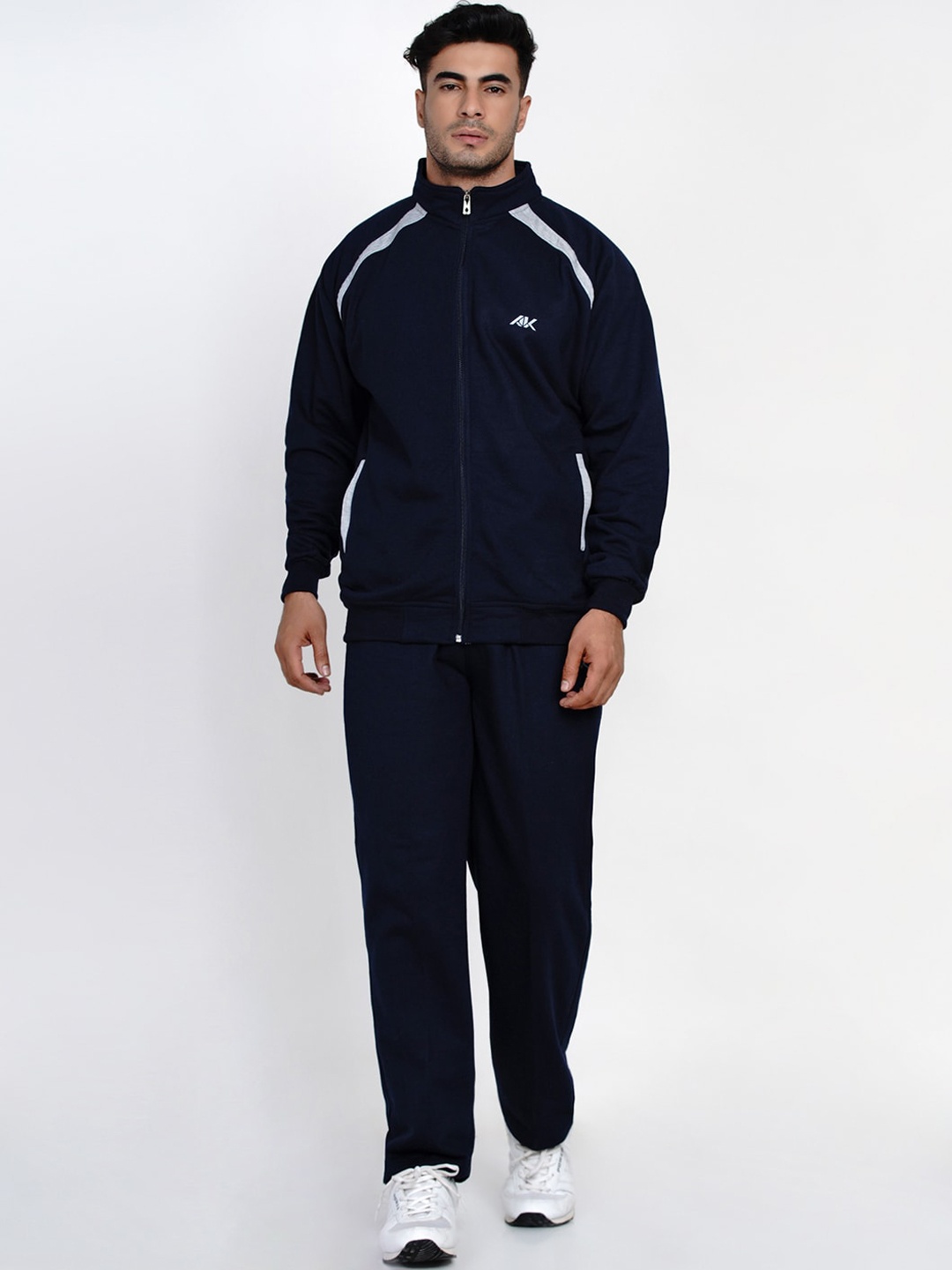 

FABNEST Men Navy Blue Solid Cotton Track Suit