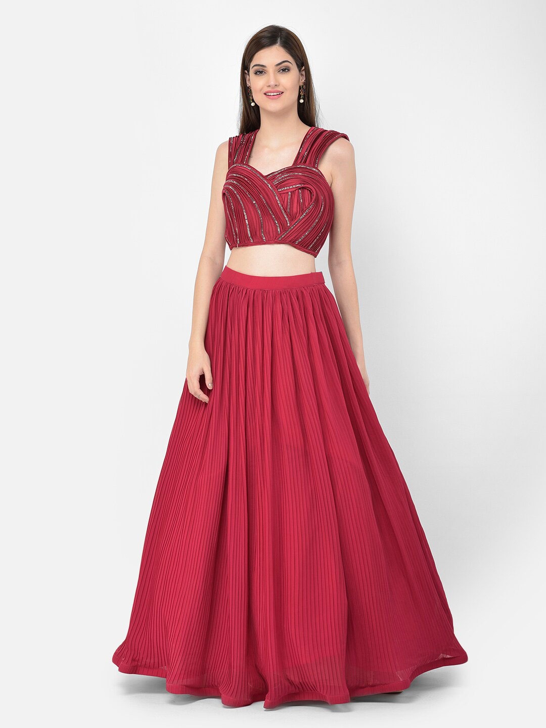 

Neerus Pink & Black Embellished Ready to Wear Lehenga & Blouse With Dupatta