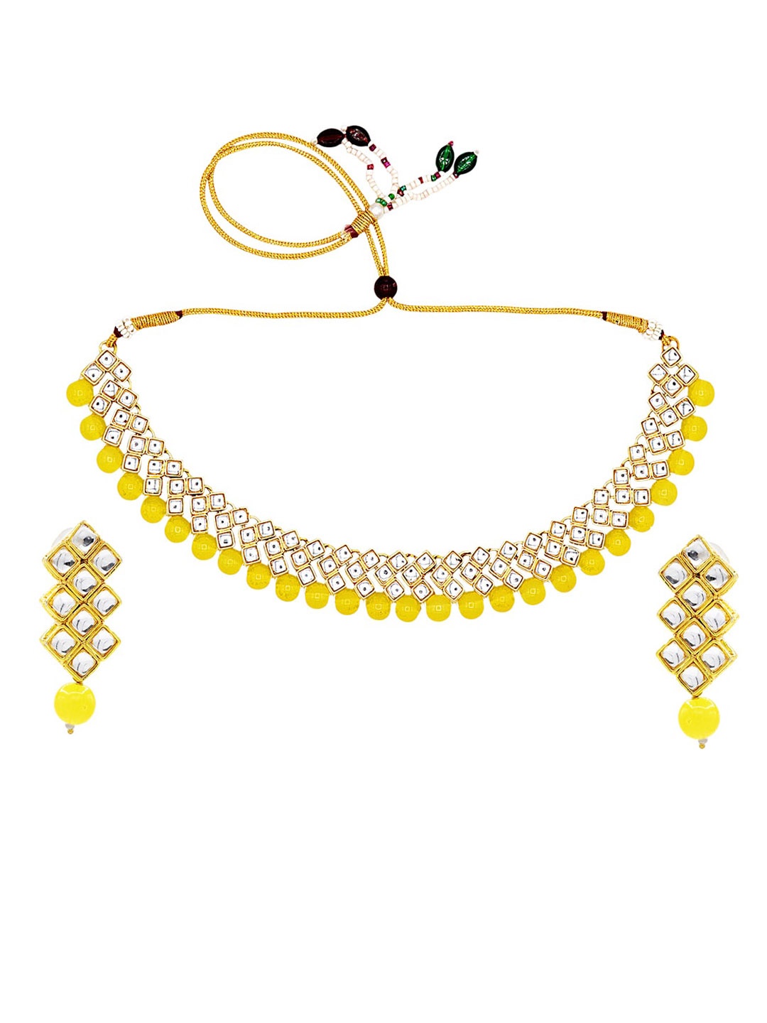 

ASMITTA JEWELLERY White & Yellow Gold-Plated Kundan & Pearl Jewellery Set