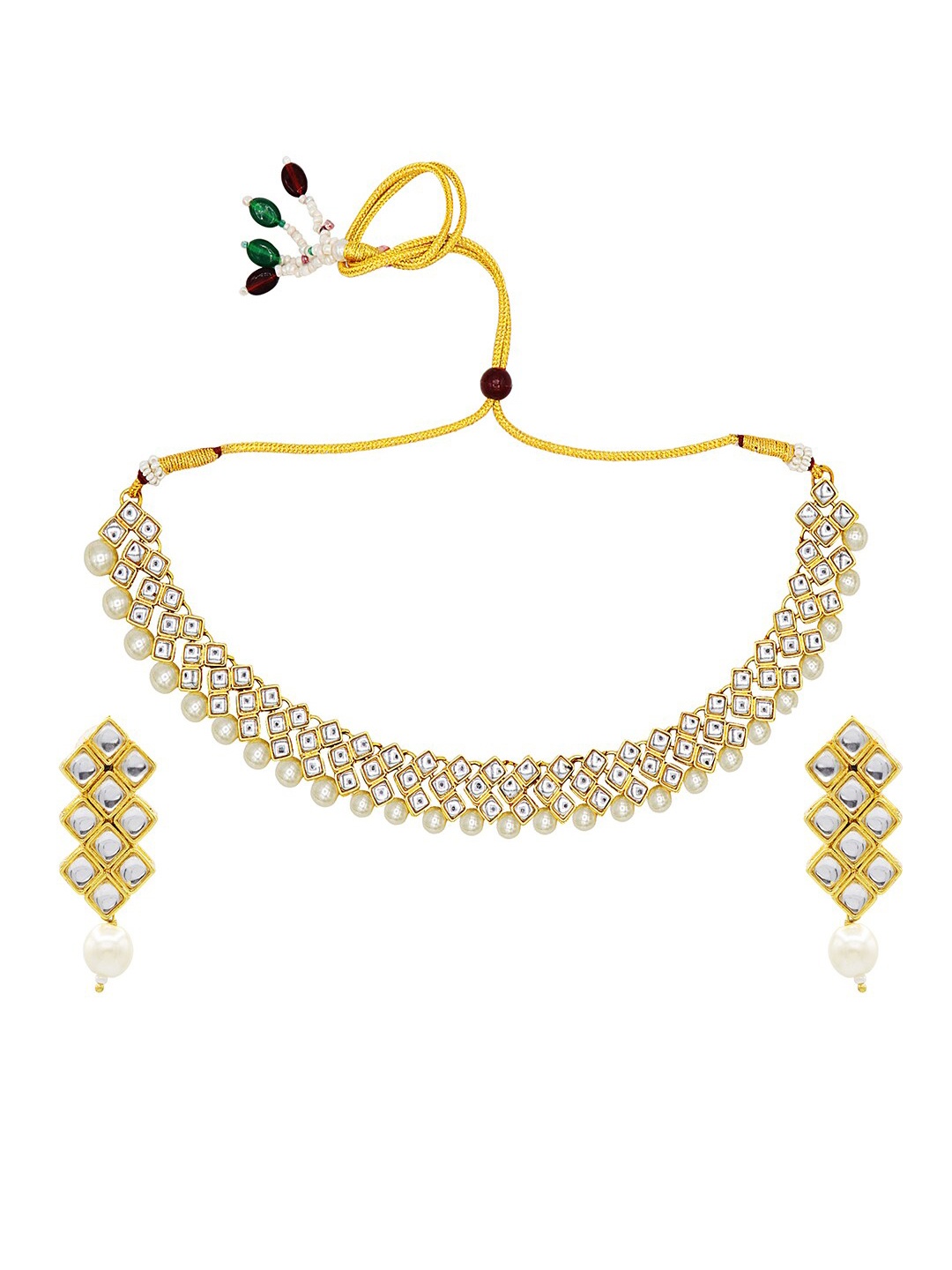 

ASMITTA JEWELLERY Gold-Plated White Kundan Studded & Pearl Beaded Jewellery Set