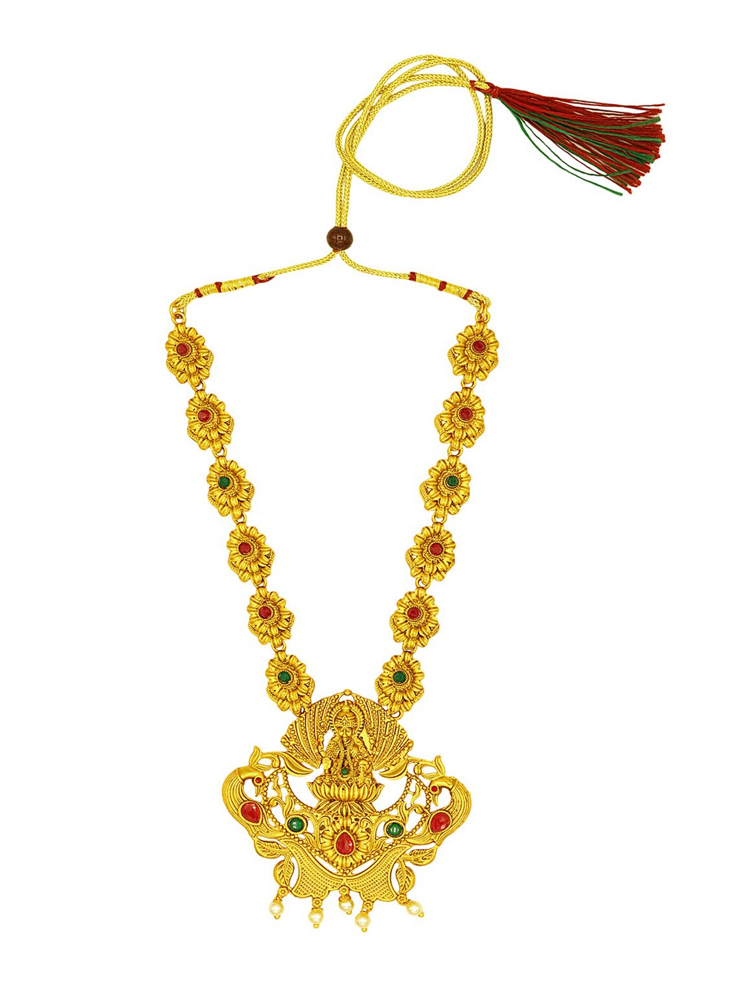 

ASMITTA JEWELLERY Gold-Plated Red & Green Matt Finish Kundan Studded Temple Jewellery Set