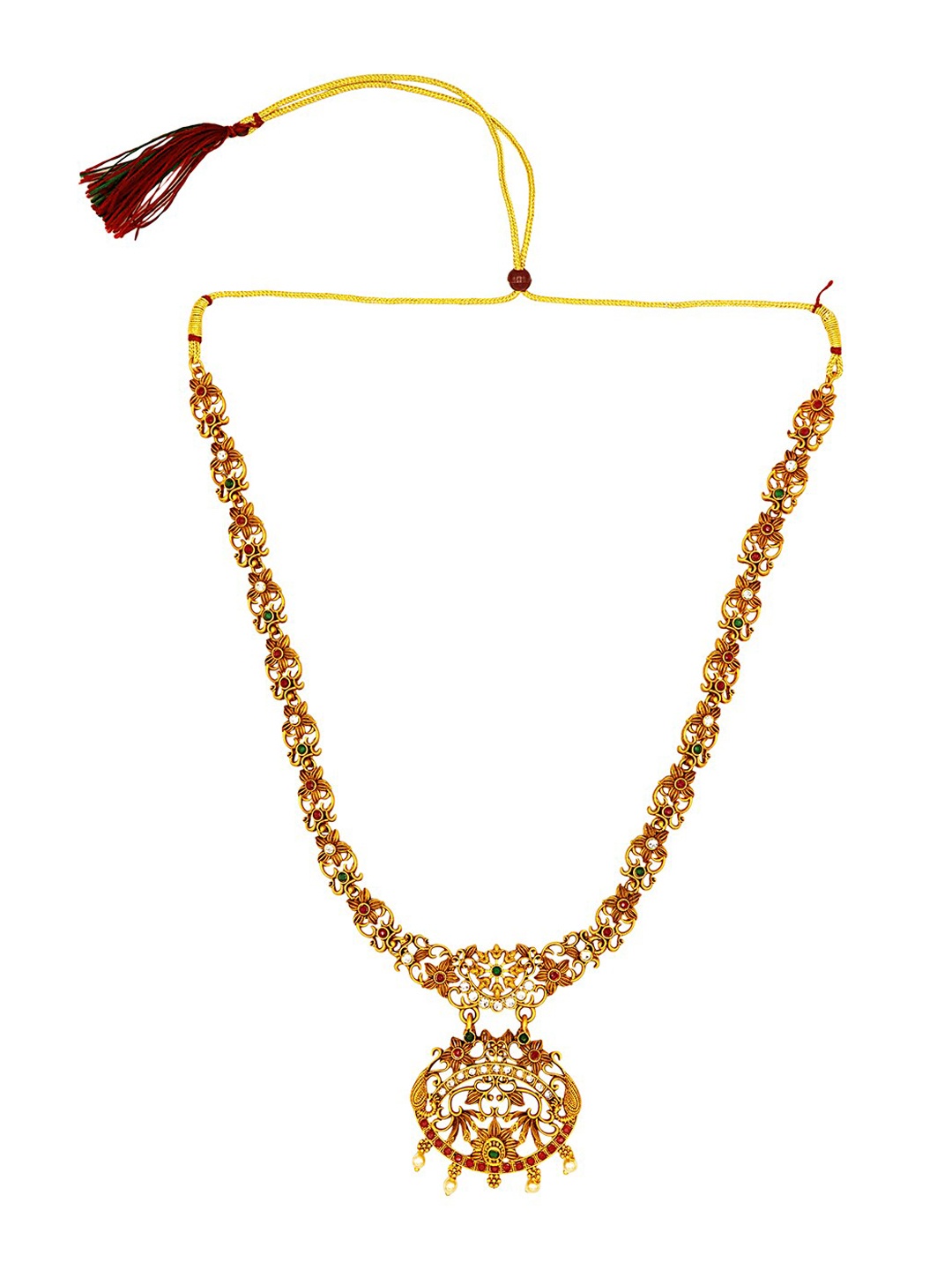 

ASMITTA JEWELLERY Gold-Plated Green & White Stone-Studded & Pearl Beaded Jewellery Set