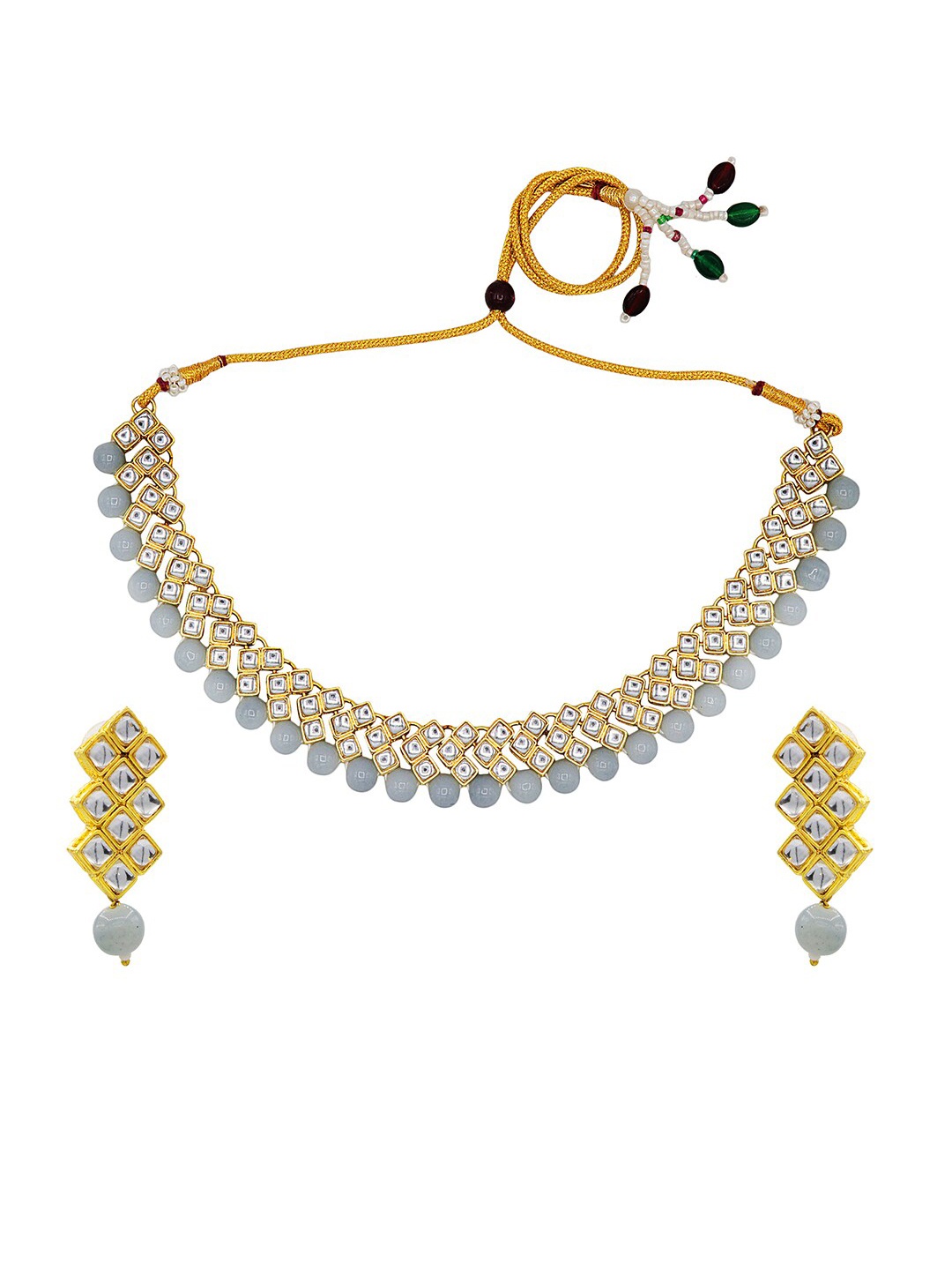 

ASMITTA JEWELLERY White & Grey Gold-Plated Kundan & Pearl Jewellery Set