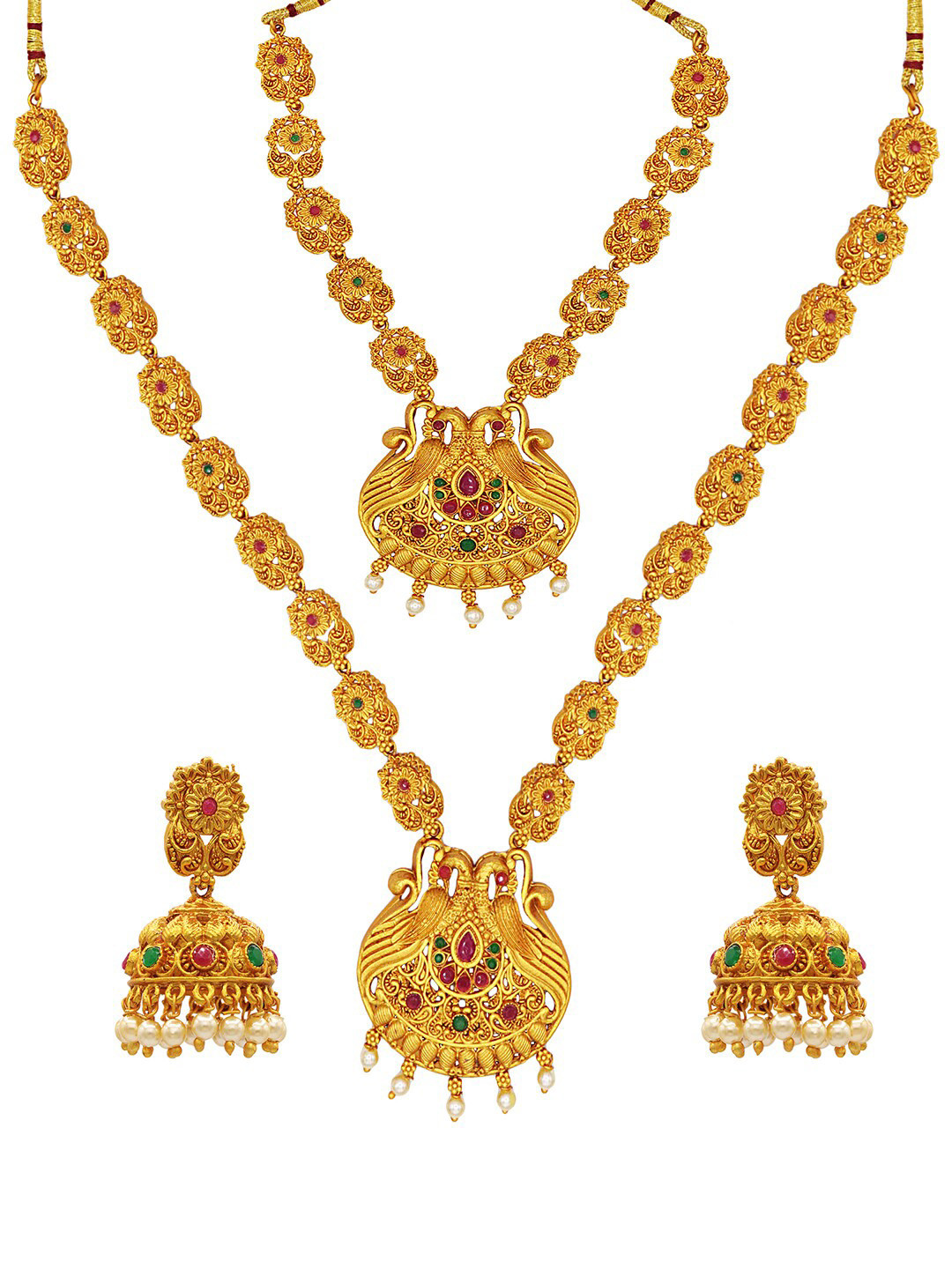 

ASMITTA JEWELLERY Gold-Plated with Matt Finish Studded Peacock Design Jewellery Set