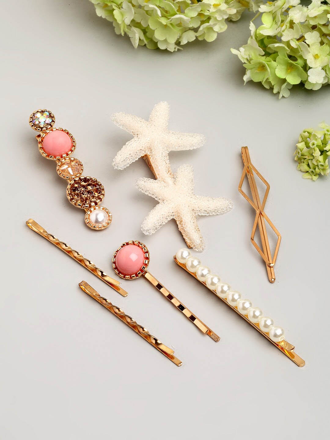 

Ferosh Women Gold-Toned & White Embellished Hair Accessory Set of