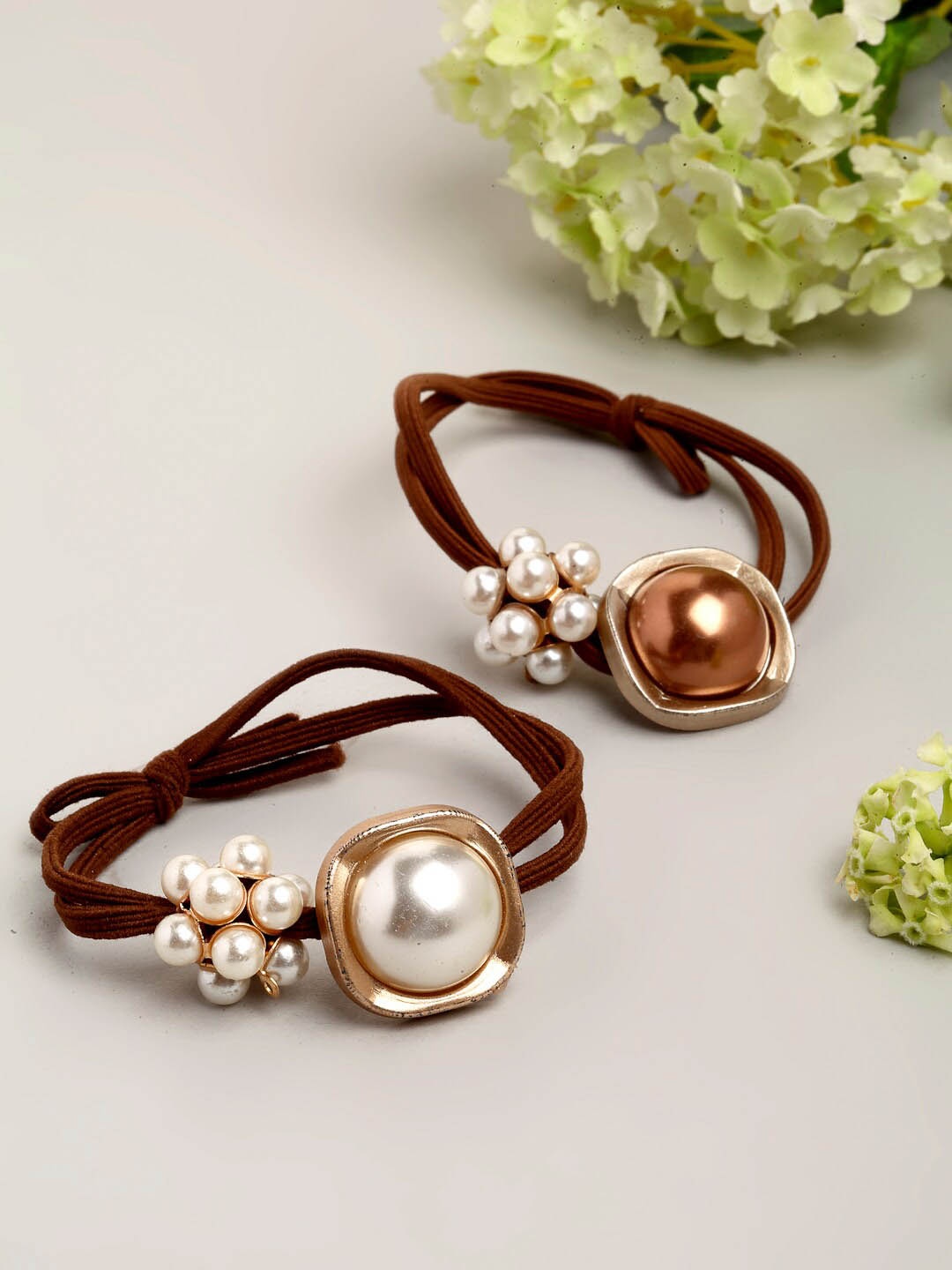 

Ferosh Women Set of 2 Gold-Toned & Brown Pearl Hair Accessory Set