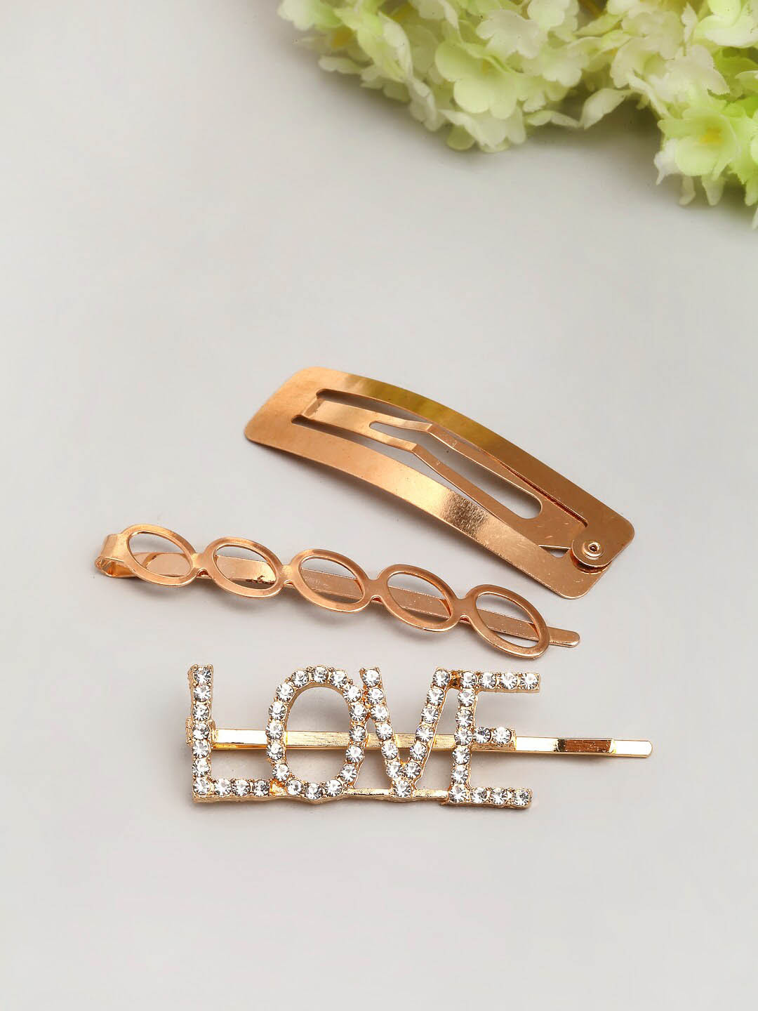 

Ferosh Women Set Of 3 Gold-Toned Embellished Lucent Love Hair Accessory Set