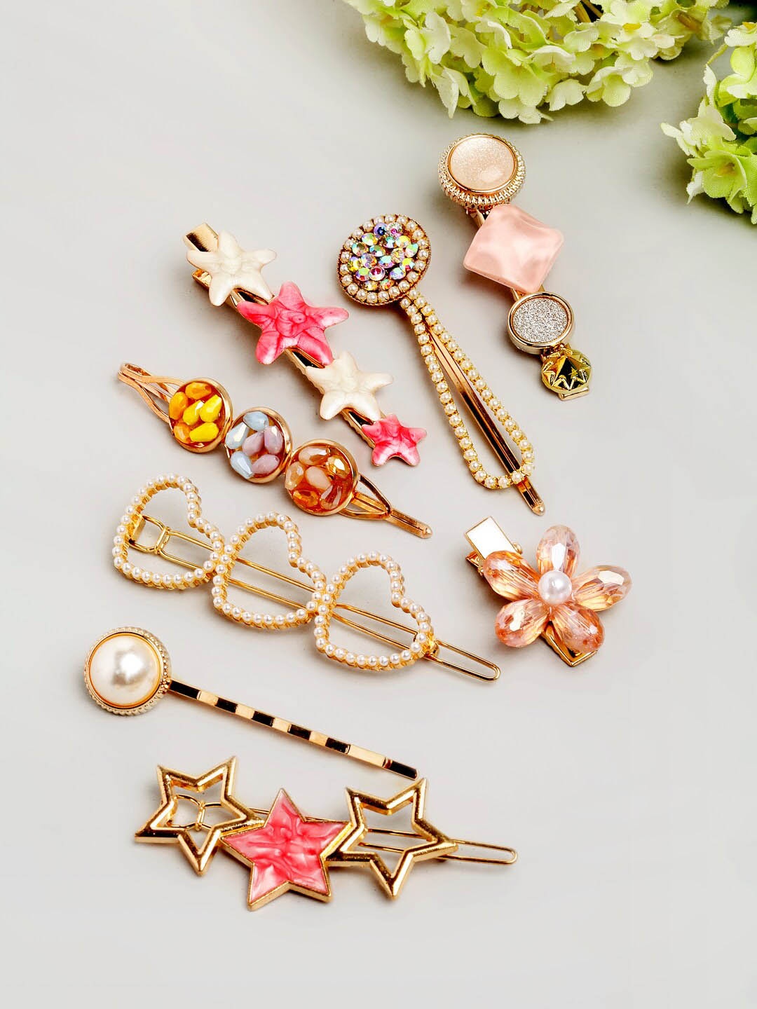 

Ferosh Women Gold-Toned & Pink Embellished Hair Accessory Set of