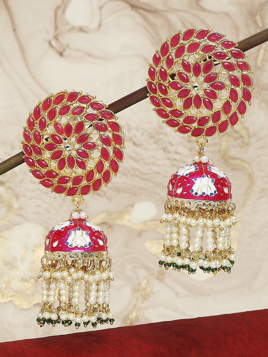 

OOMPH Red Dome Shaped Jhumkas Earrings