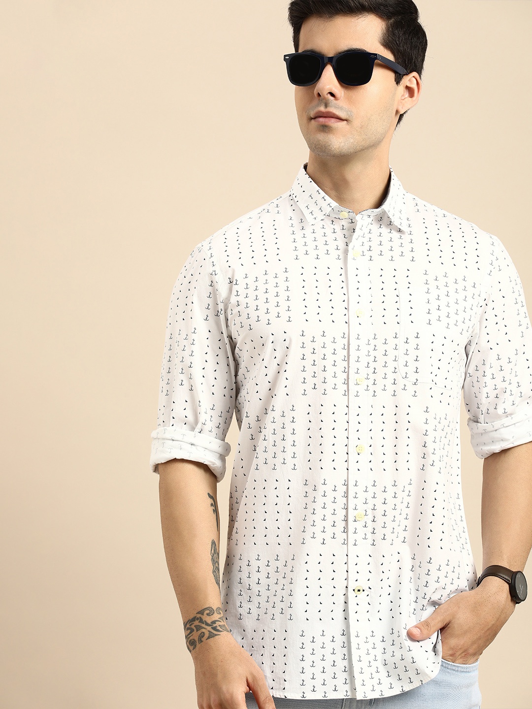 

Nautica Men White Slim Fit Micro Ditsy Printed Casual Shirt