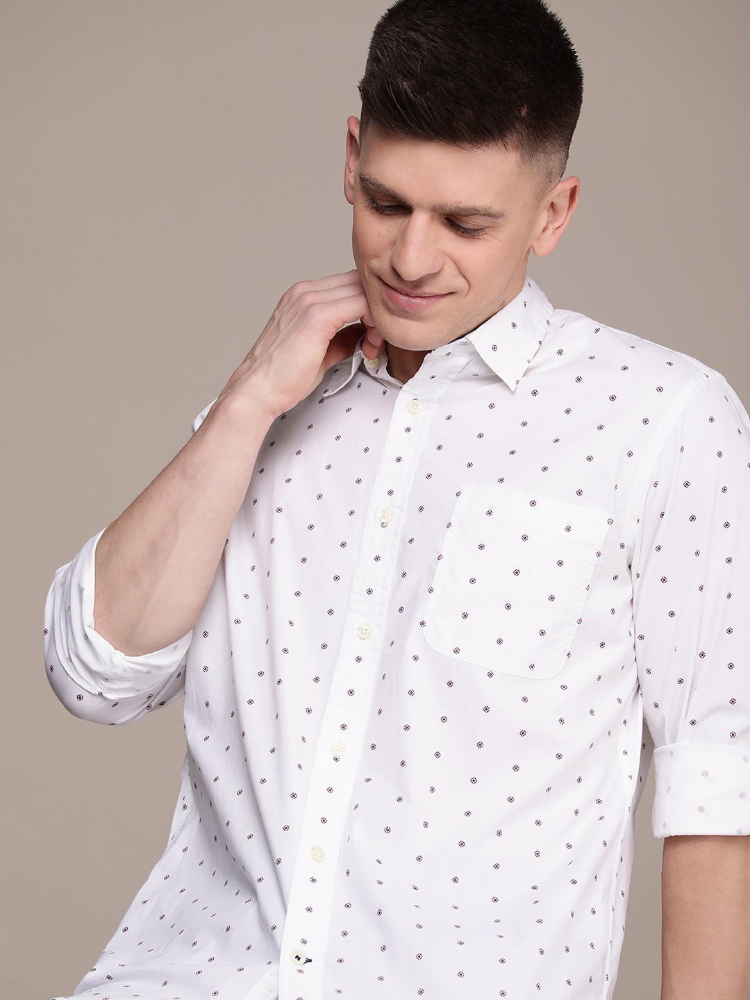 

Nautica Regular Fit Micro Ditsy Printed Casual Shirt, White
