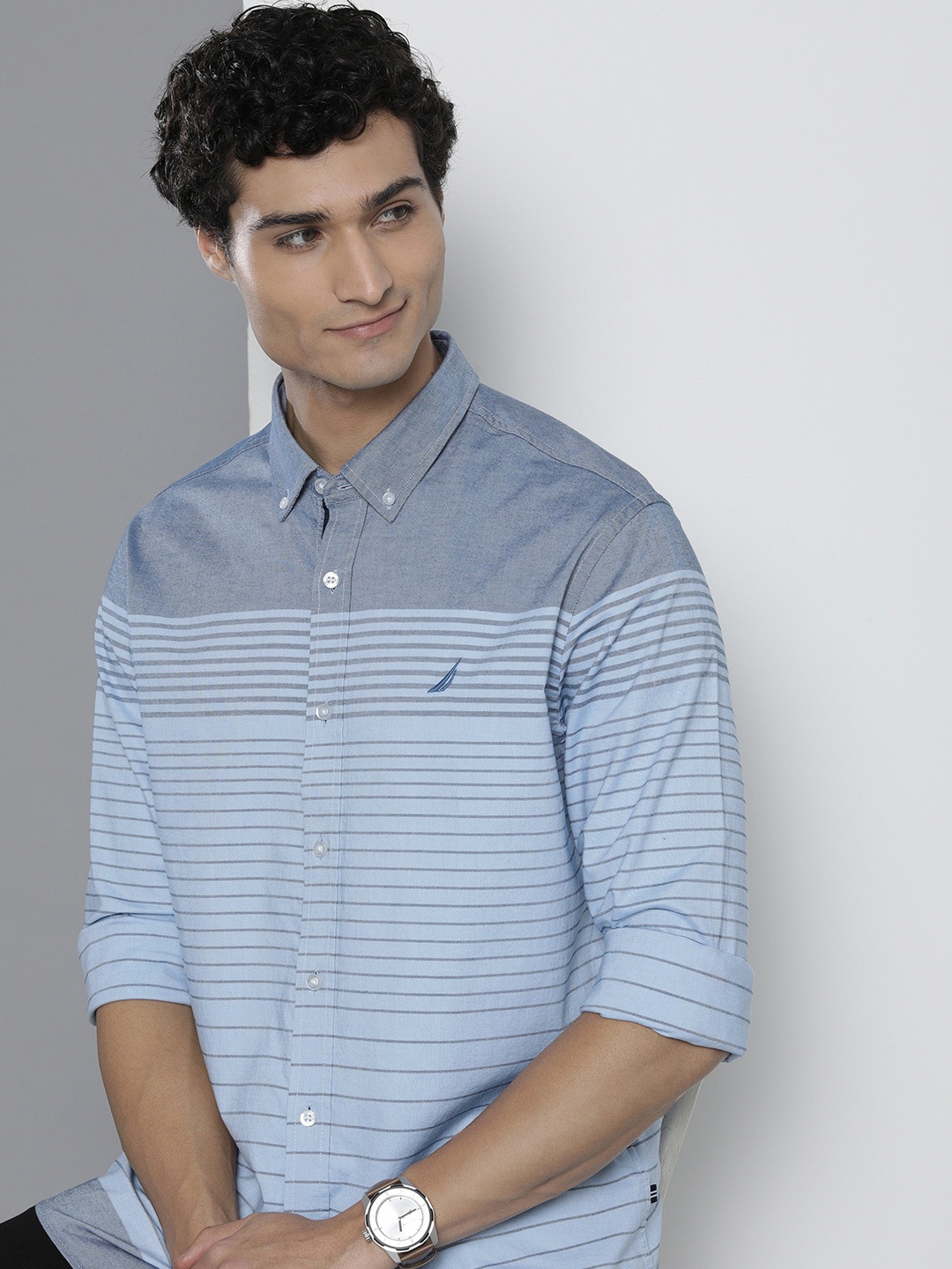 

Nautica Men Classic Horizontal Striped Casual Shirt, Blue