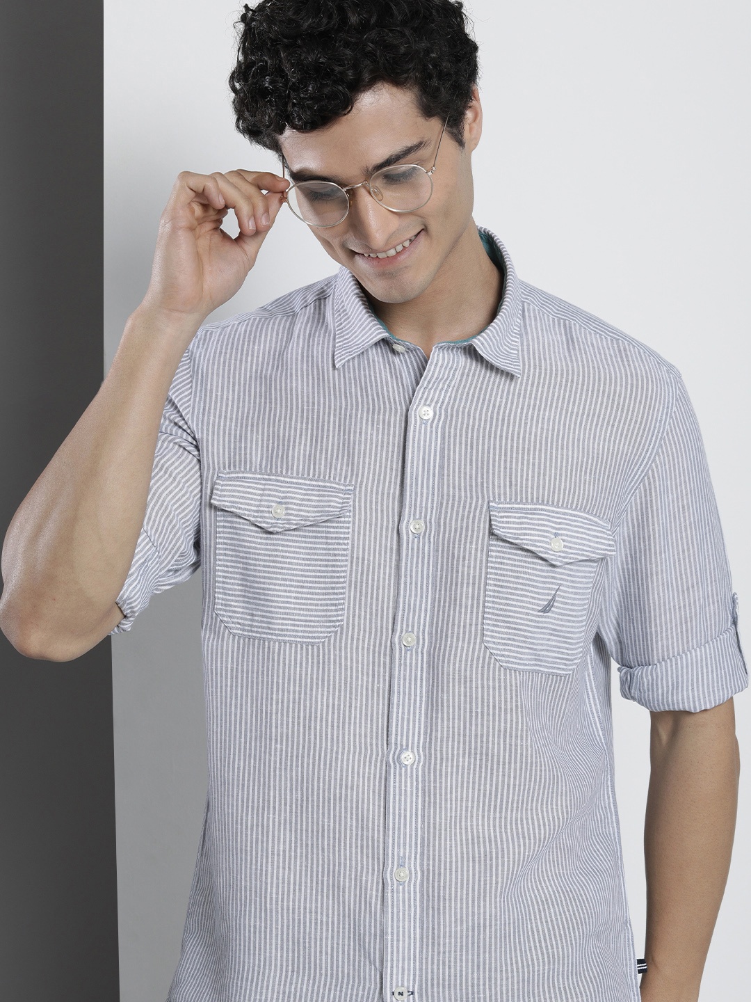 

Nautica Men Classic Striped Casual Shirt, Grey