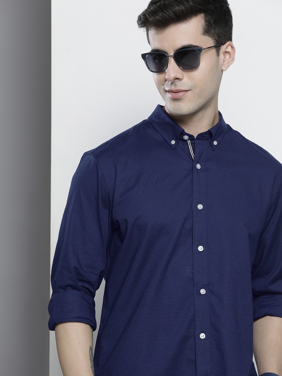 

Nautica Men Blue Solid Button-Down Collar Slim Fit Casual Shirt