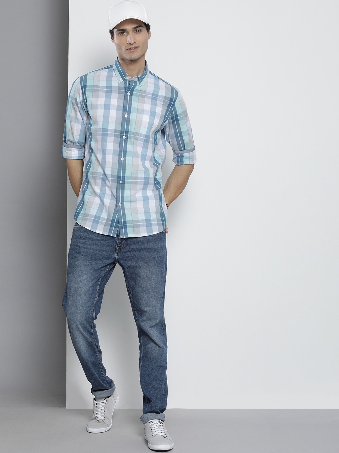 

Nautica Men Classic Buffalo Checked Pure Cotton Casual Shirt, Blue