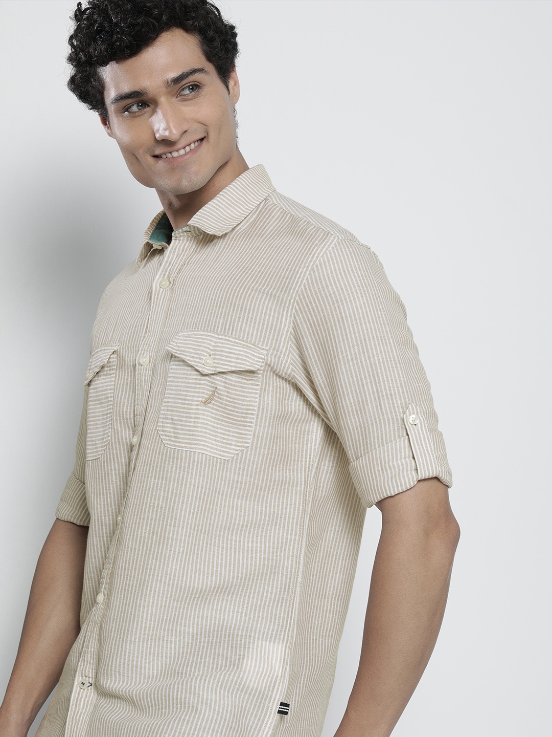 

Nautica Men Classic Striped Casual Shirt, Brown