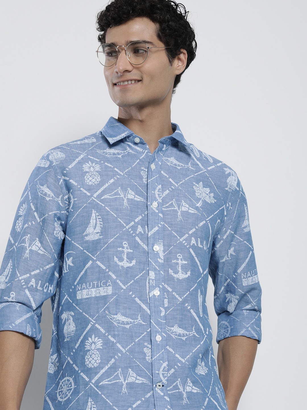 

Nautica Men Classic Nautical Printed Casual Shirt, Blue