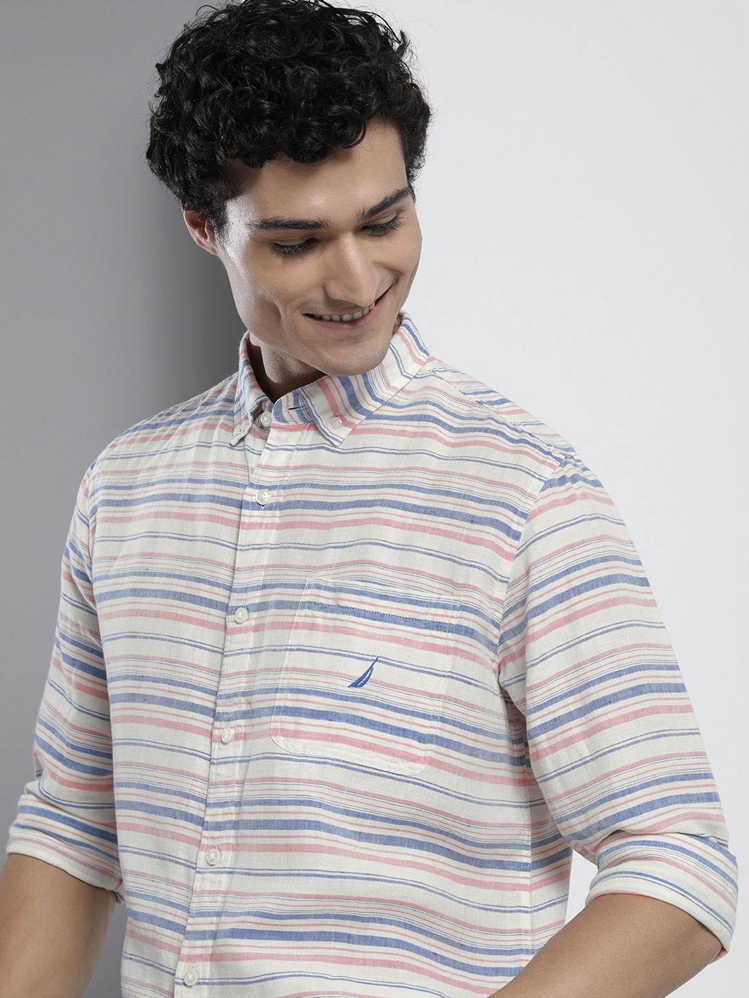 

Nautica Men Classic Horizontal Striped Casual Shirt, Off white