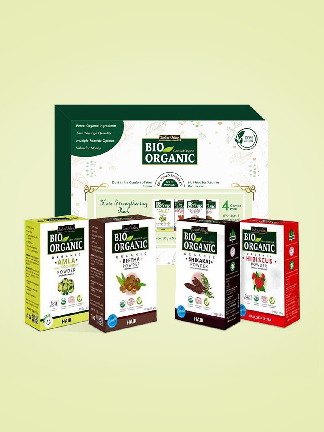 

Indus Valley Bio Organic Hair Strengthening Gift Pack DIY kit, Green