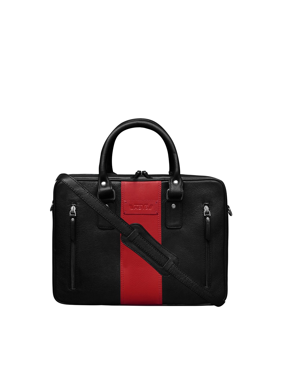 

ABYS Unisex Black & Red Textured Leather Laptop Bag