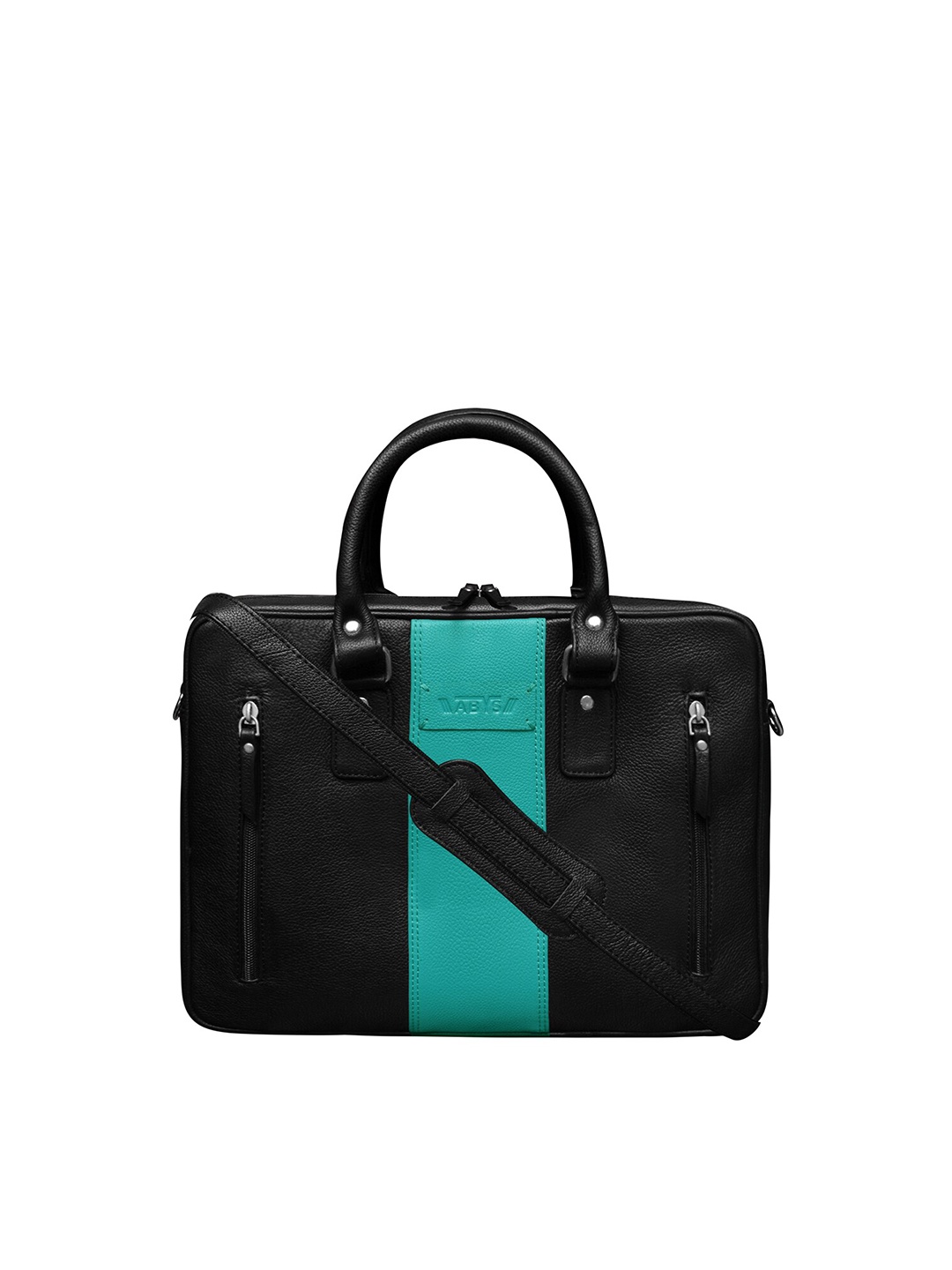 

ABYS Unisex Black & Teal Textured Leather Laptop Bag