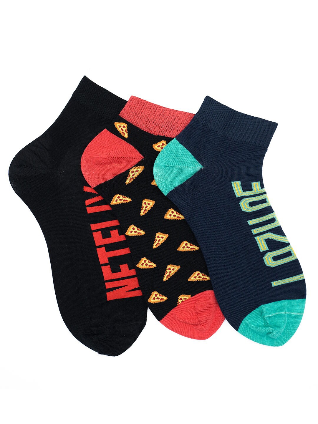 

Soxytoes Unisex Assorted Pack Of 3 Couch Potato Cotton Ankle-Length Socks