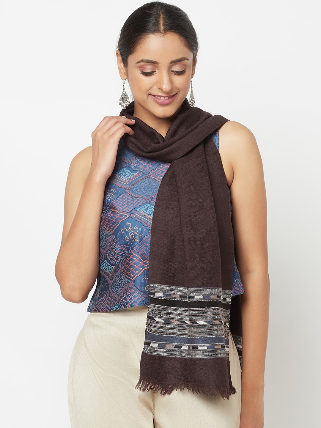 

Fabindia Women Brown Woven Design Wool Muffler