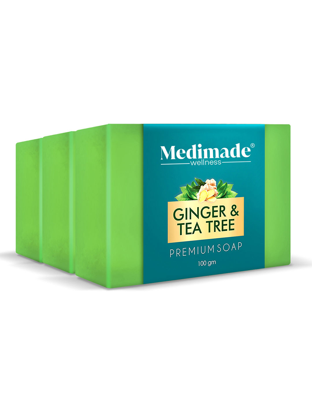 

Medimade Set of 3 Anti Acne & Anti Pimple Ginger & Tea Tree Soap For Skin Purification, Yellow