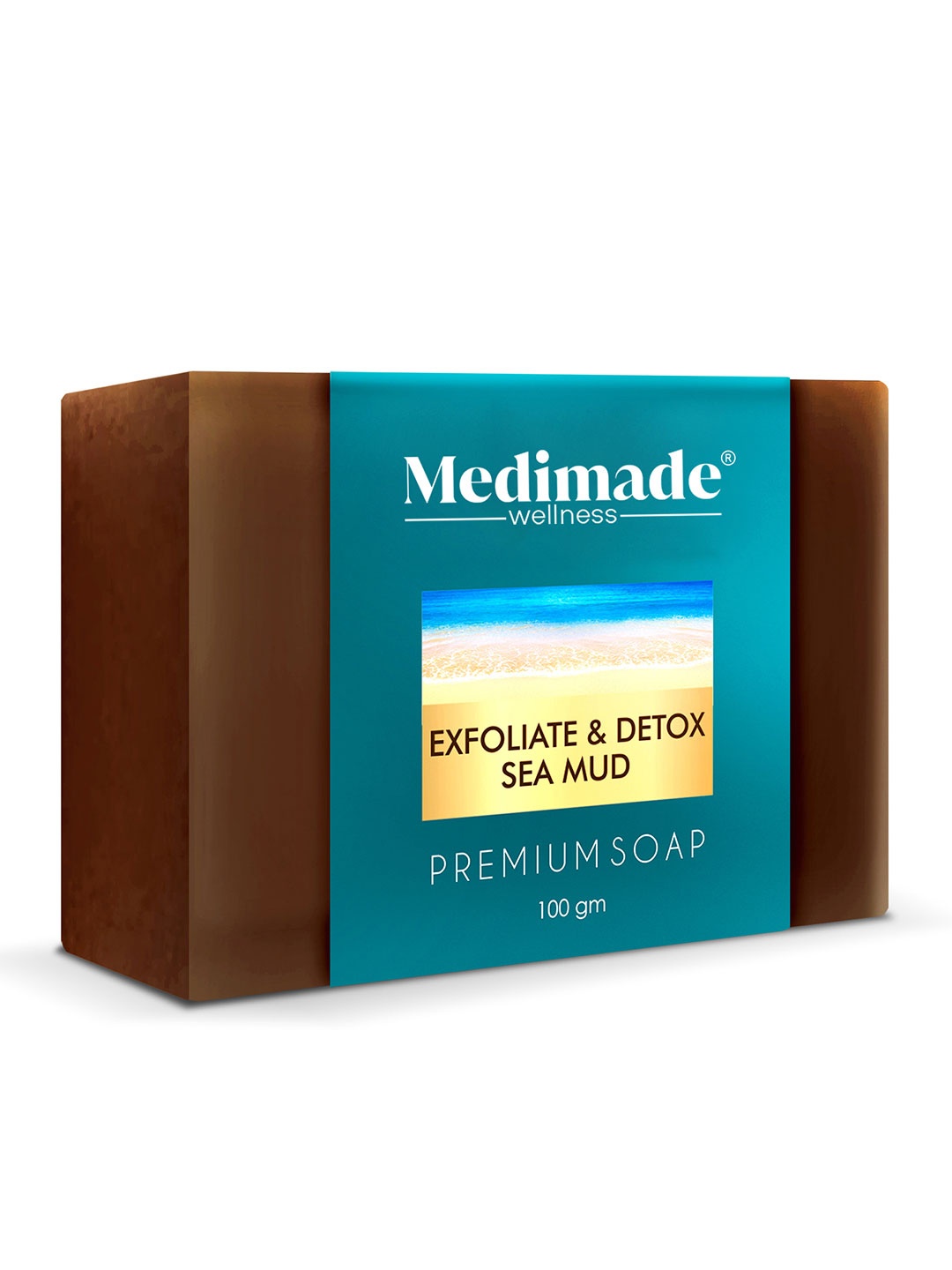 

Medimade Exfoliate & Detox Sea Mud Premium Handmade Bathing Soap To Remove Blackheads 100g, Brown