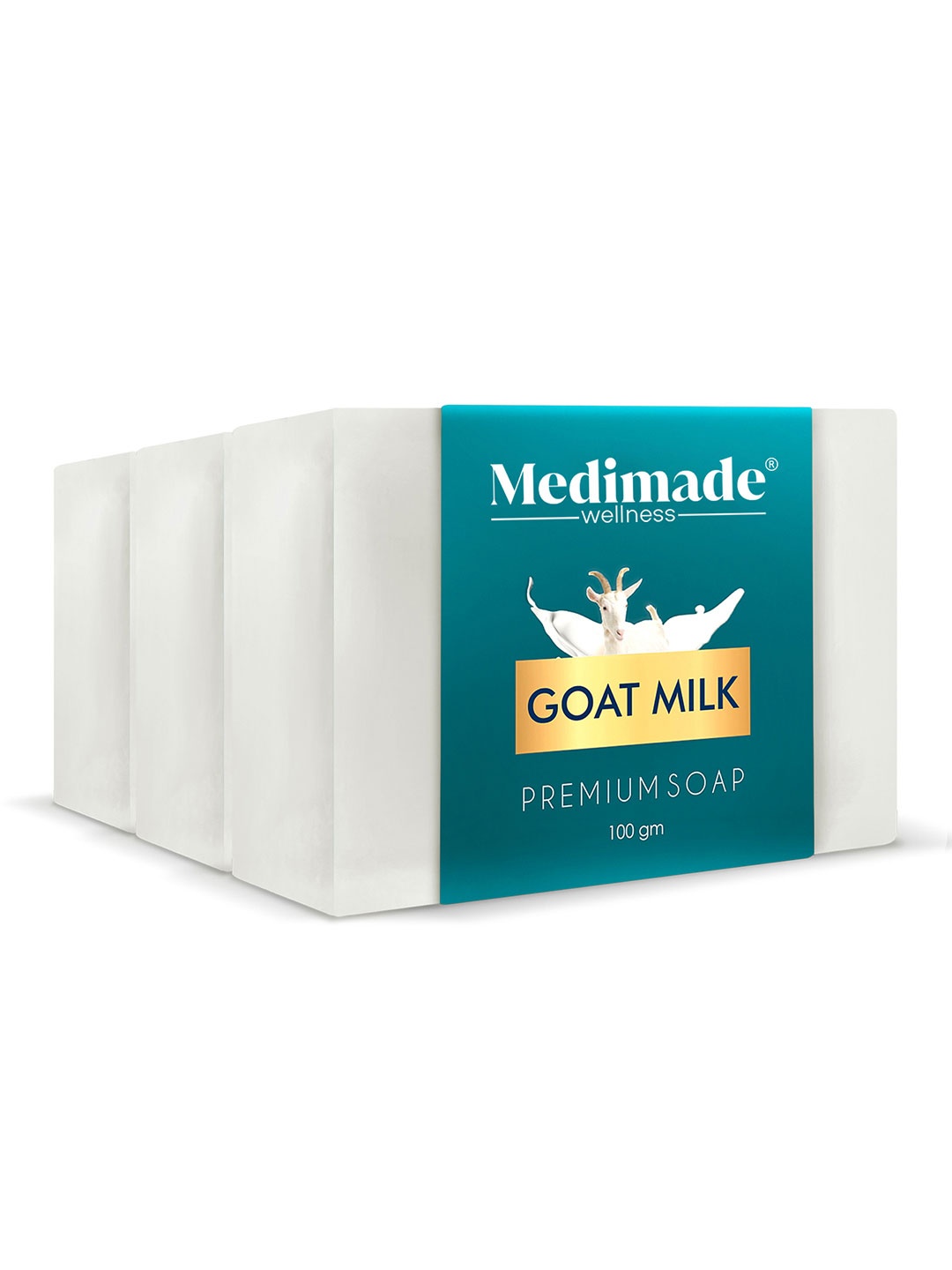 

Medimade Set of 3 Unisex Goat Milk Premium Beauty Soap for Deep Hydration - 100 g Each, Off white