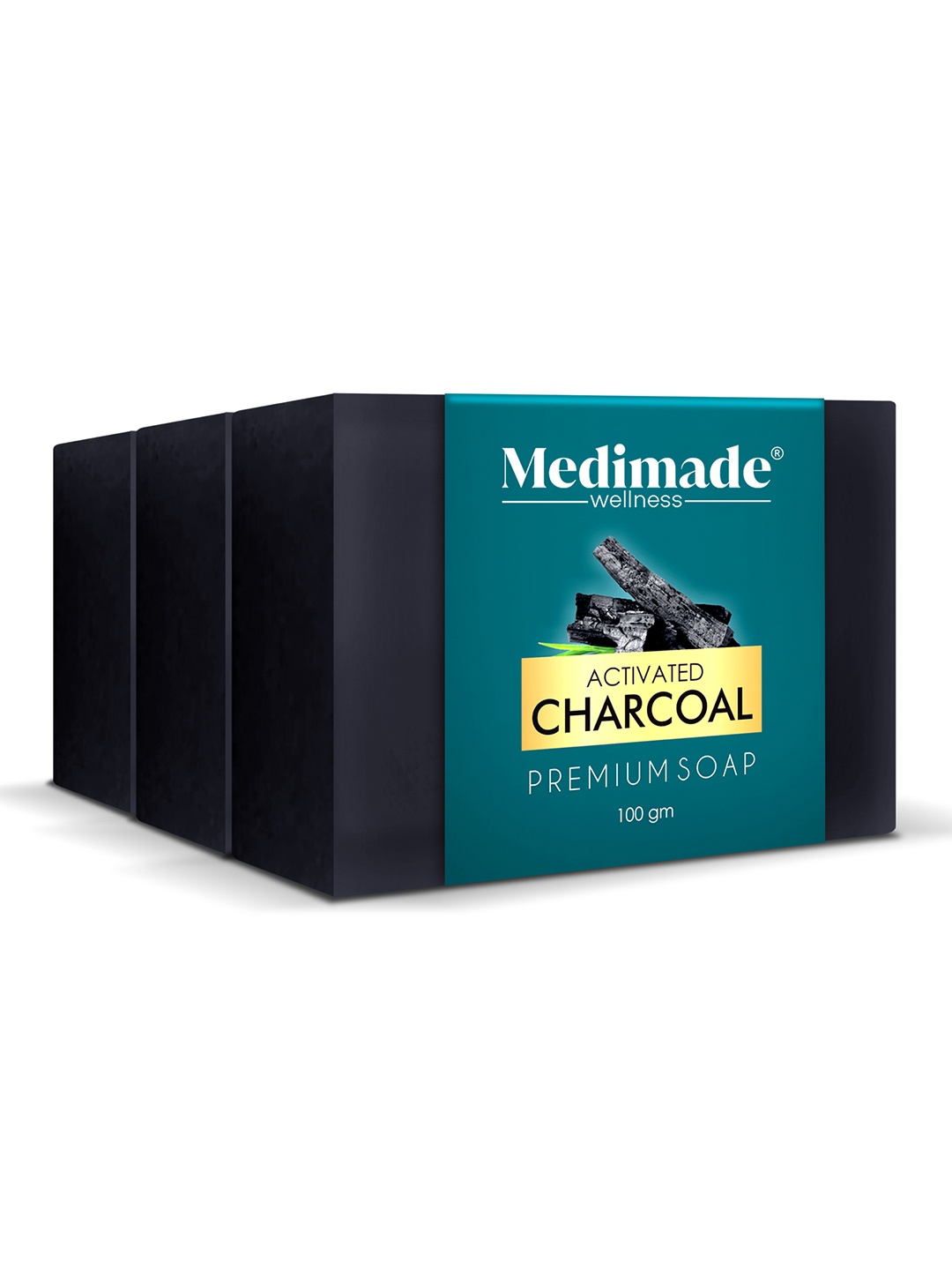 

Medimade Set of 3 Unisex Activated Bamboo Charcoal Premium Beauty Soap - 100 g Each, Grey