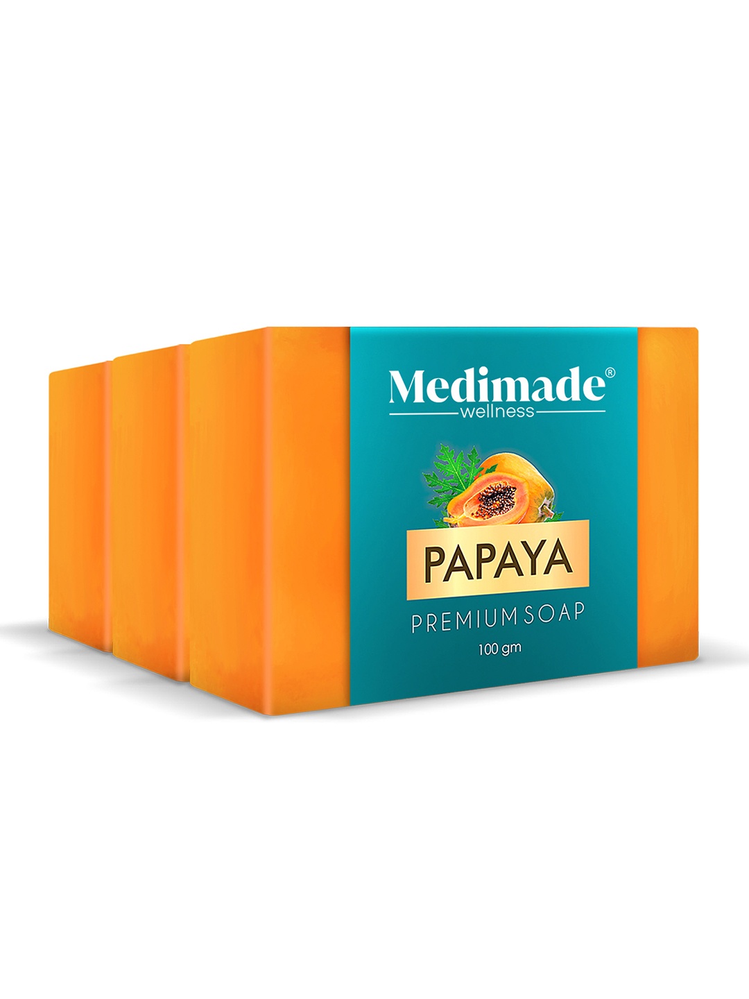 

Medimade Set Of 3 Papaya Premium Beauty Soap For Youthful & Radiant Skin - 100 g Each, Orange