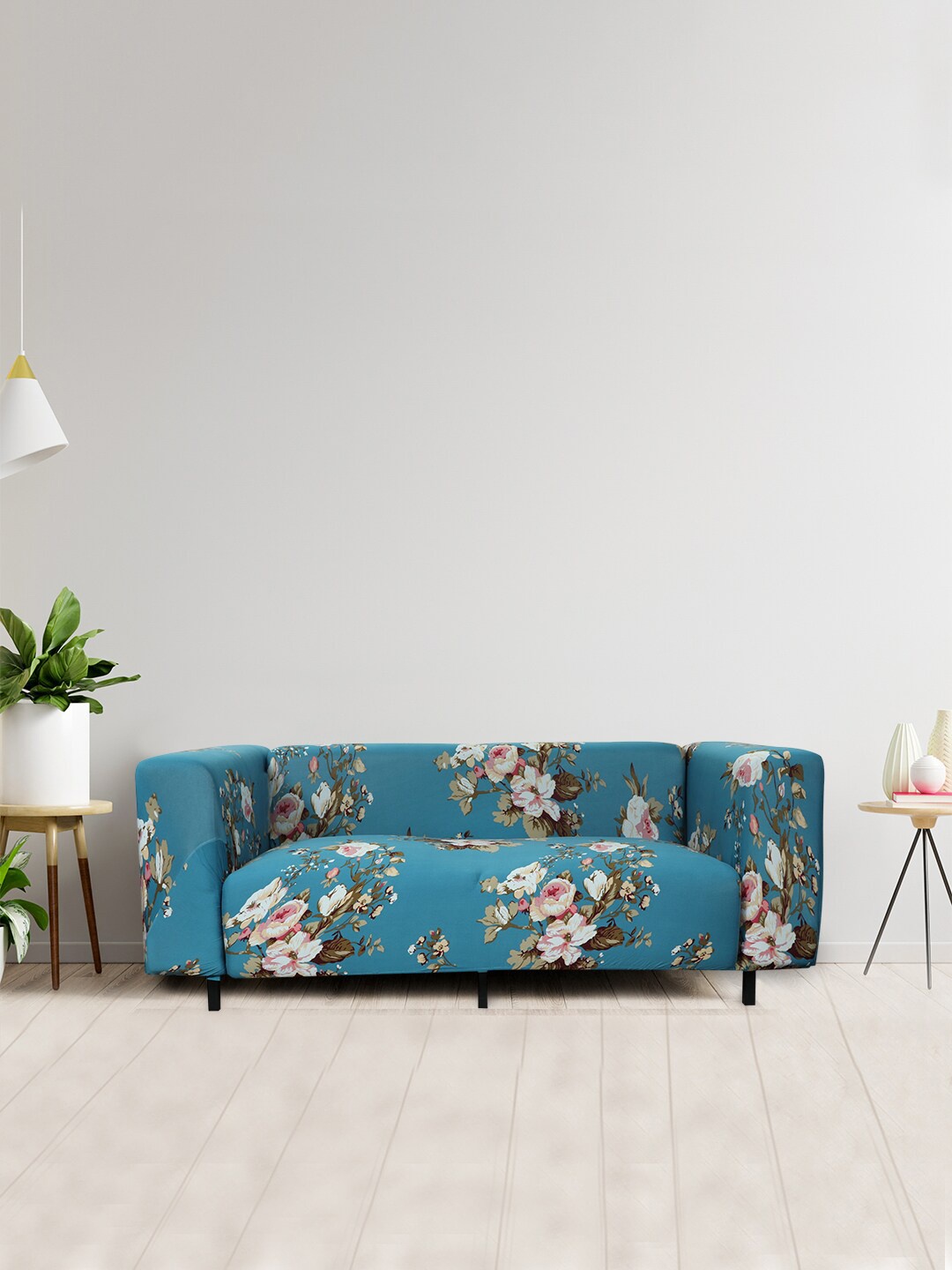 

HOUSE OF QUIRK Blue & Brown Floral Printed 4-Seater Non-Slip Sofa Cover